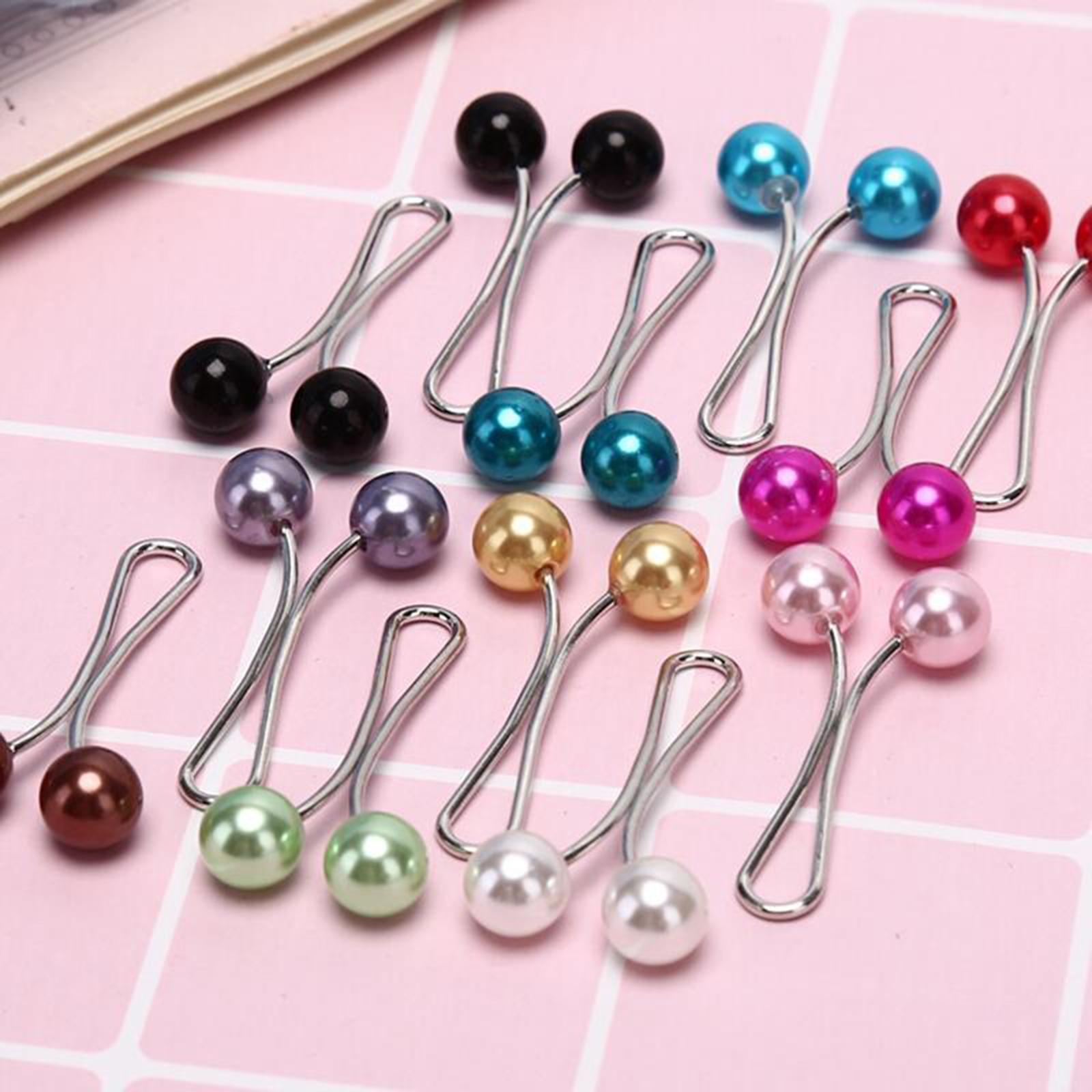 12X Brooch Pins Hijab Scarf Pearl Safety Pin Sweater Shawl Clips Black