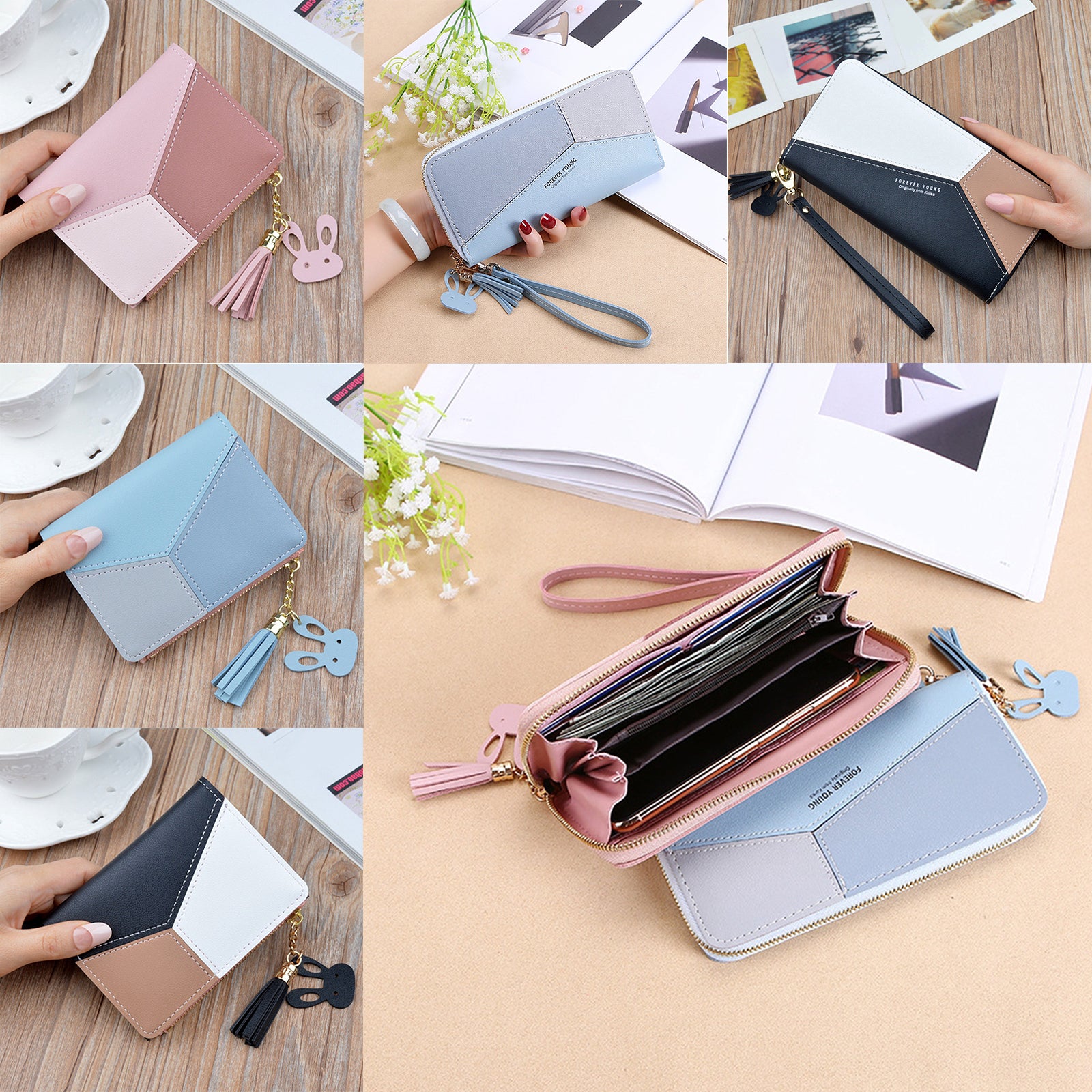 Women Wallet Wristlet Clutch Card Holder Organizer Phone Purse Long Blue