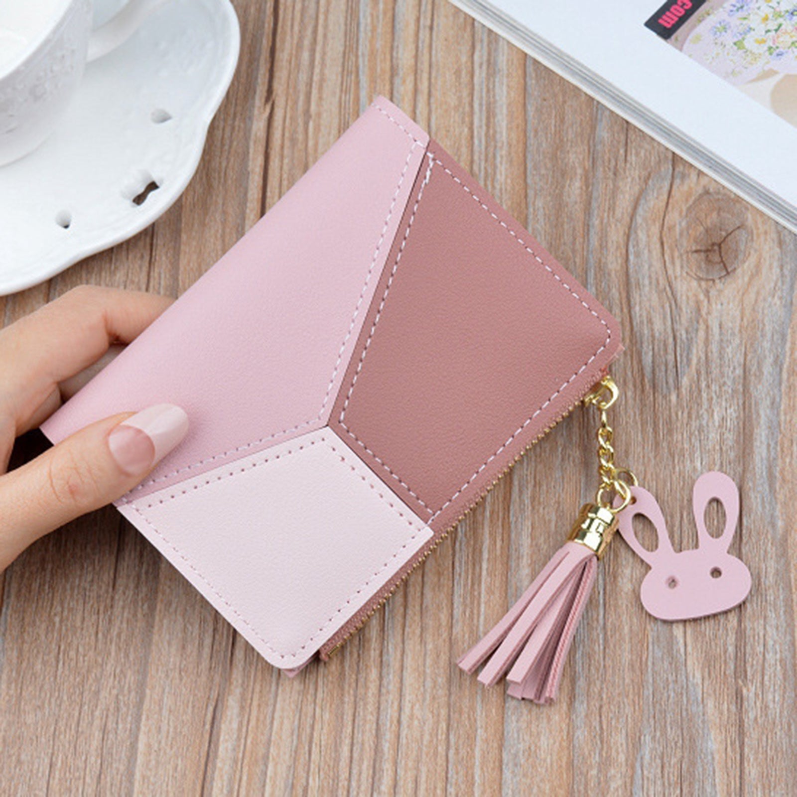 Women Wallet Wristlet Clutch Card Holder Organizer Phone Purse Short Pink
