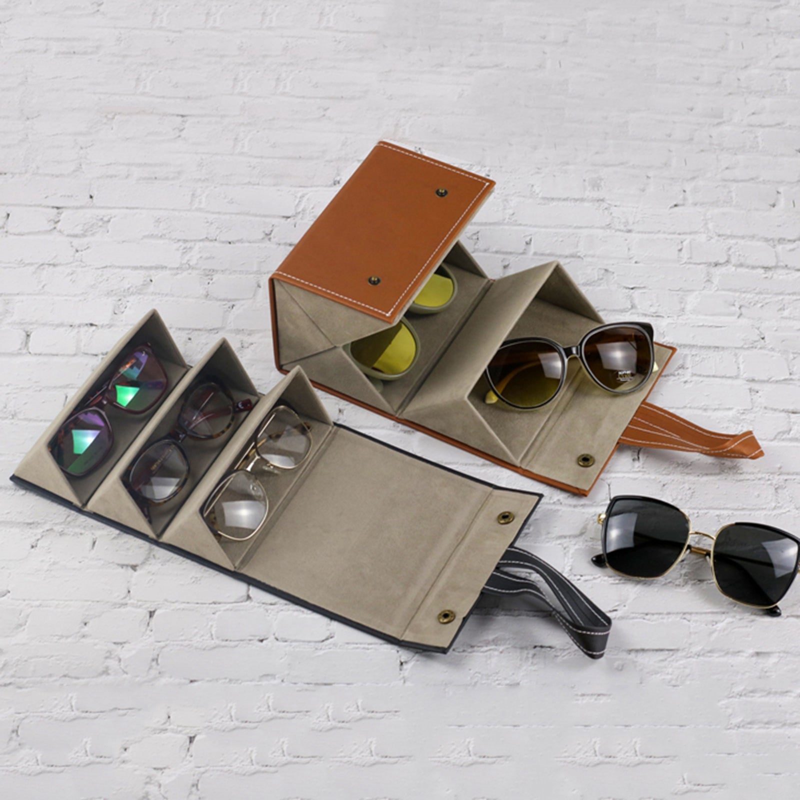 Portable Multi-slot Sunglasses Organizer Eyeglasses Storage 3 Grid Blacl