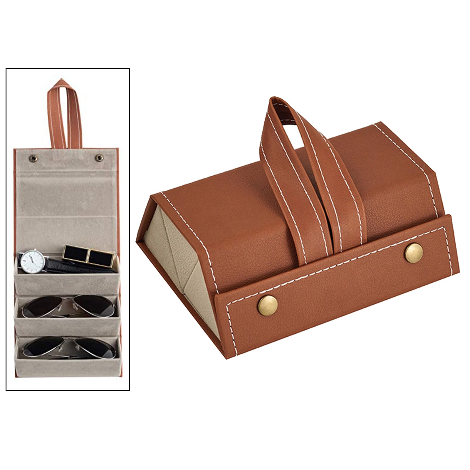 Portable Multi-slot Sunglasses Organizer Eyeglasses Storage 3 Grid Brown