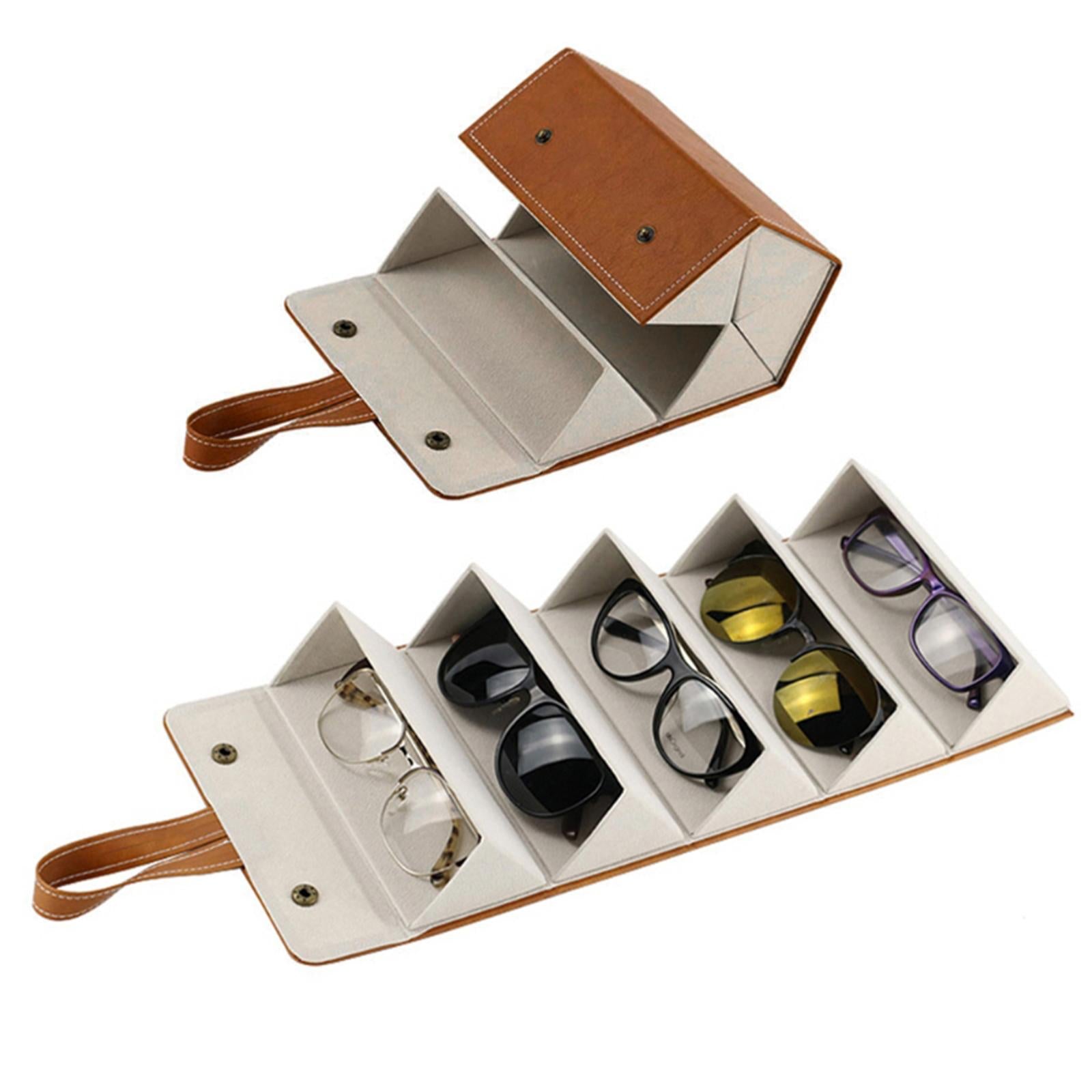Portable Multi-slot Sunglasses Organizer Eyeglasses Storage 5 Grid Brown