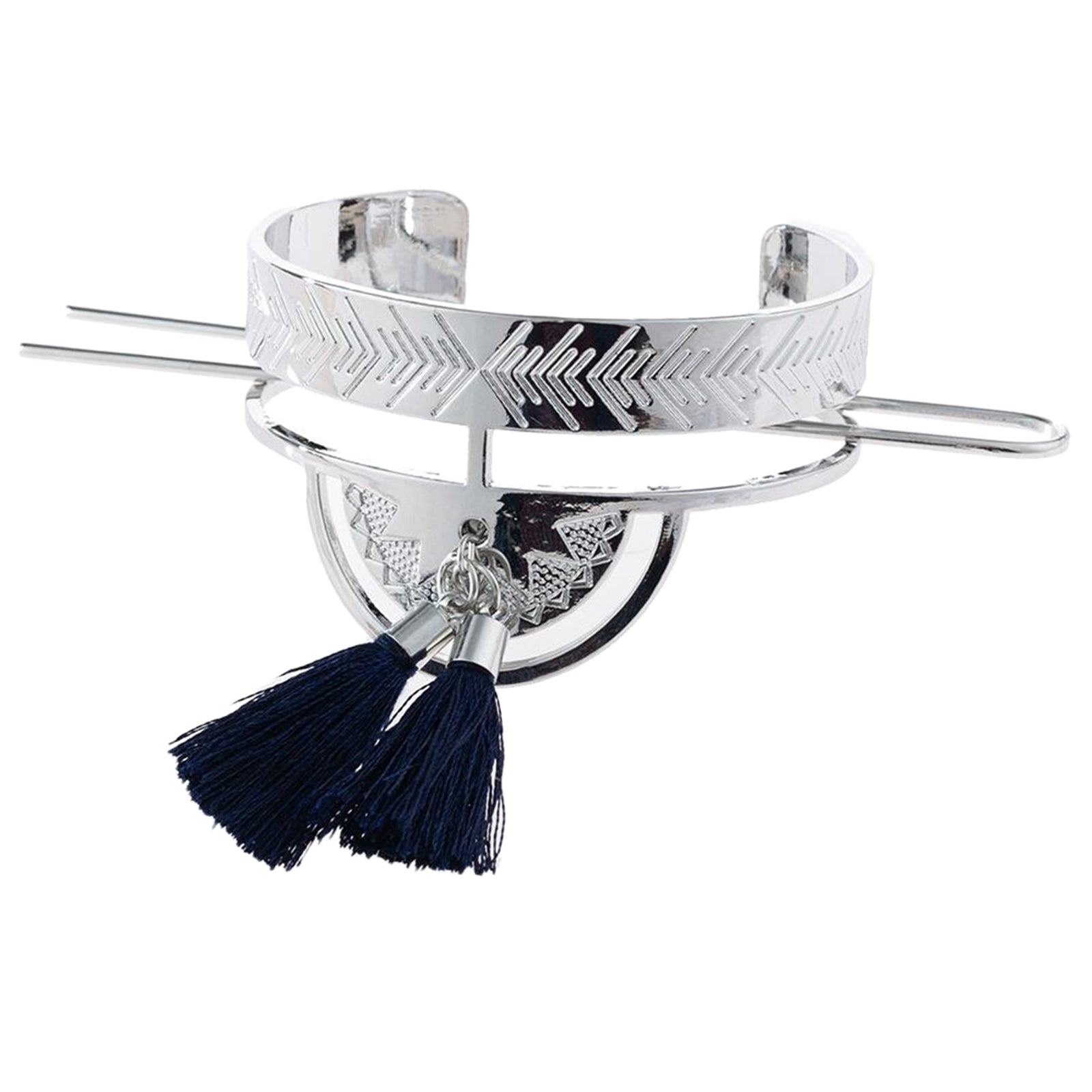 Metal Hair Stick Tassel Chopsticks Bun Maker Hair Pins for Women Girl Silver