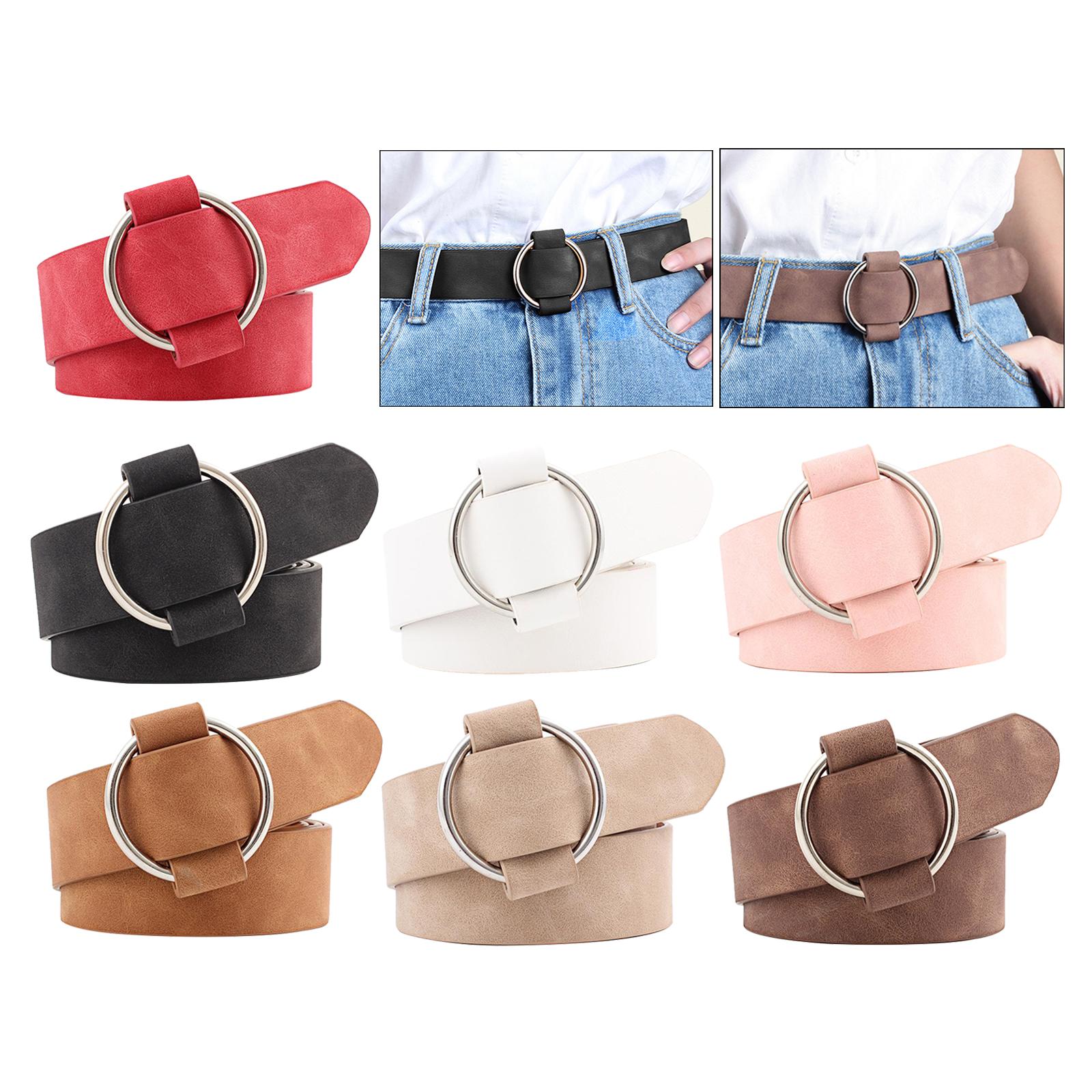 Women Leather Waistband Alloy Round Buckle No Pin Waist Strap Red
