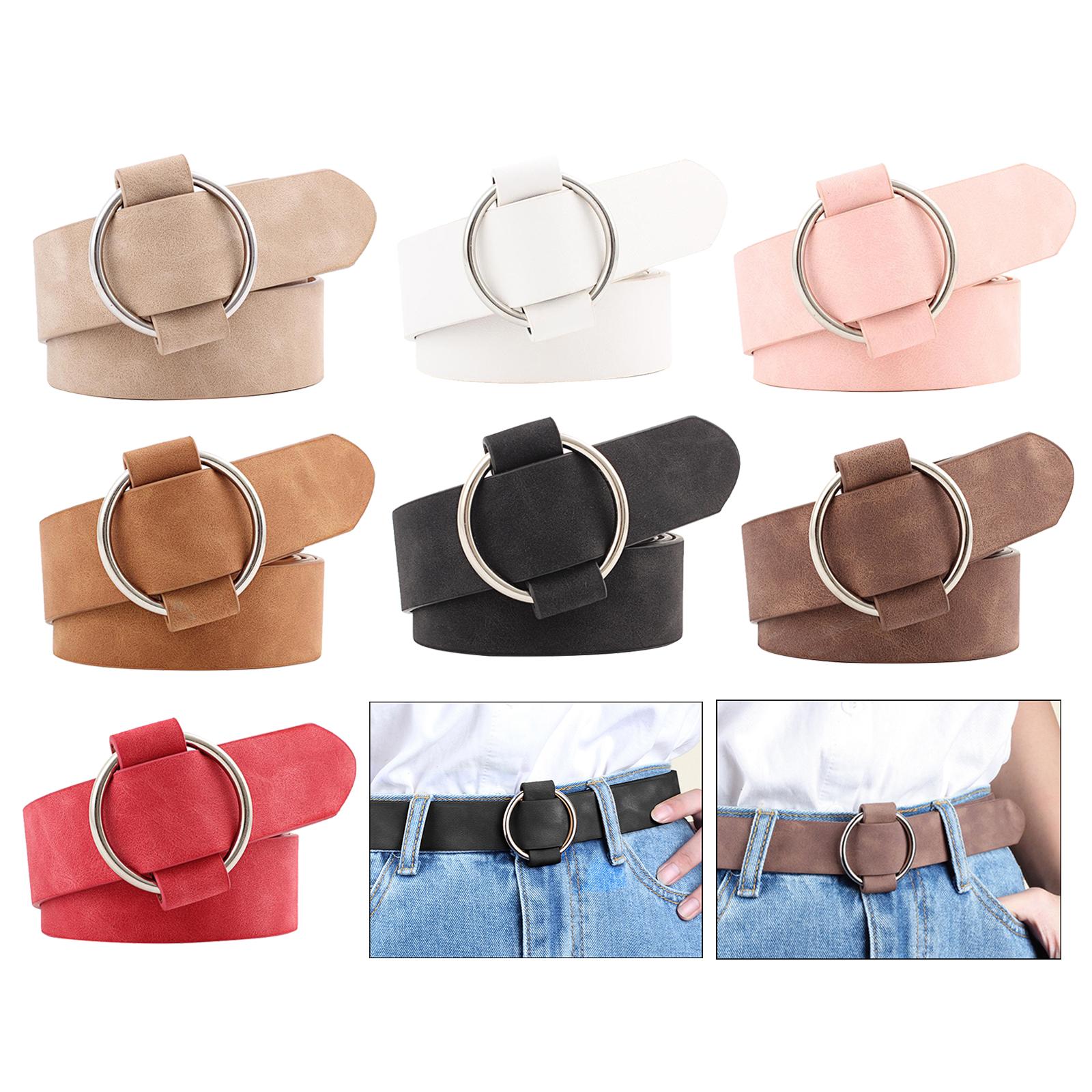 Women Leather Waistband Alloy Round Buckle No Pin Waist Strap Red