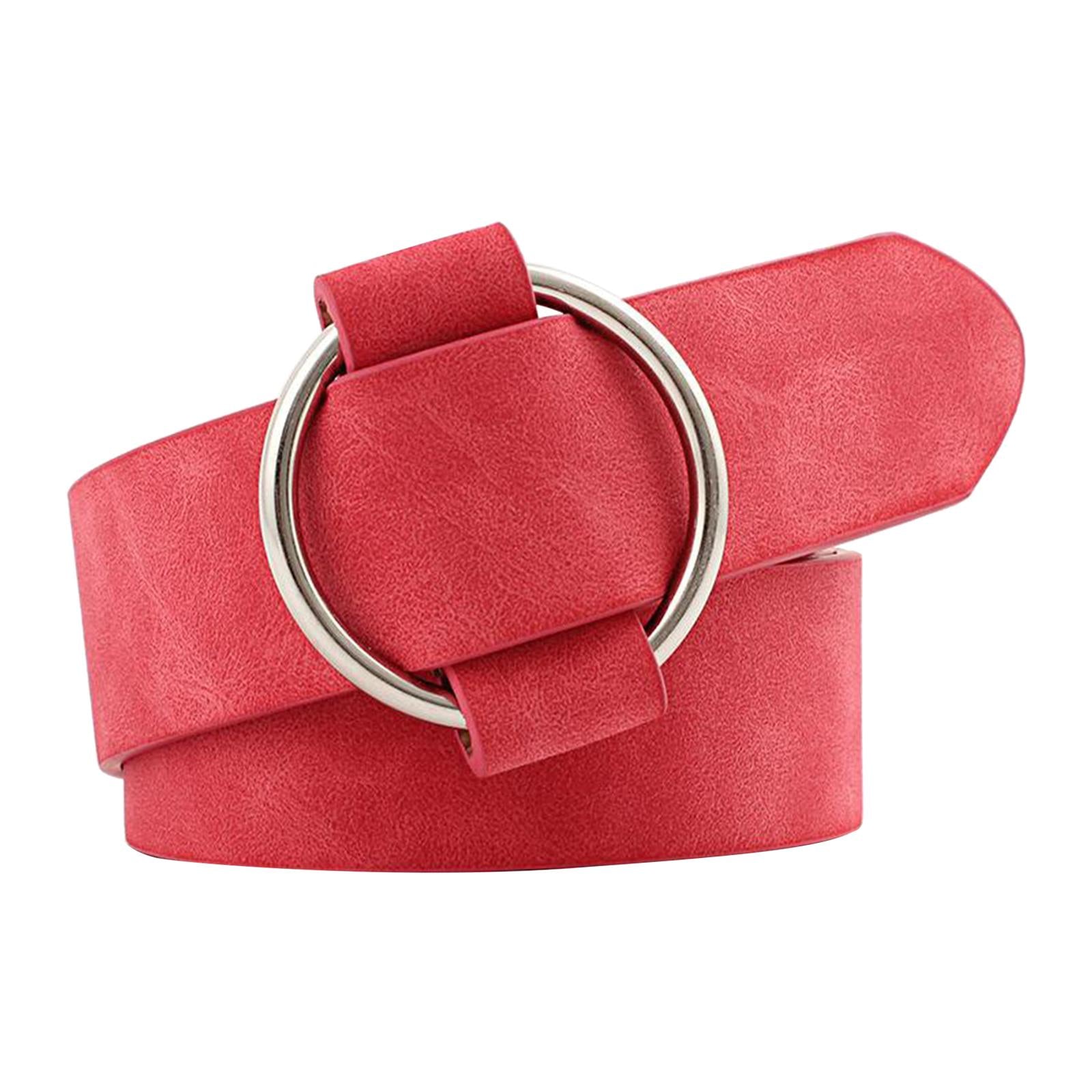 Women Leather Waistband Alloy Round Buckle No Pin Waist Strap Red