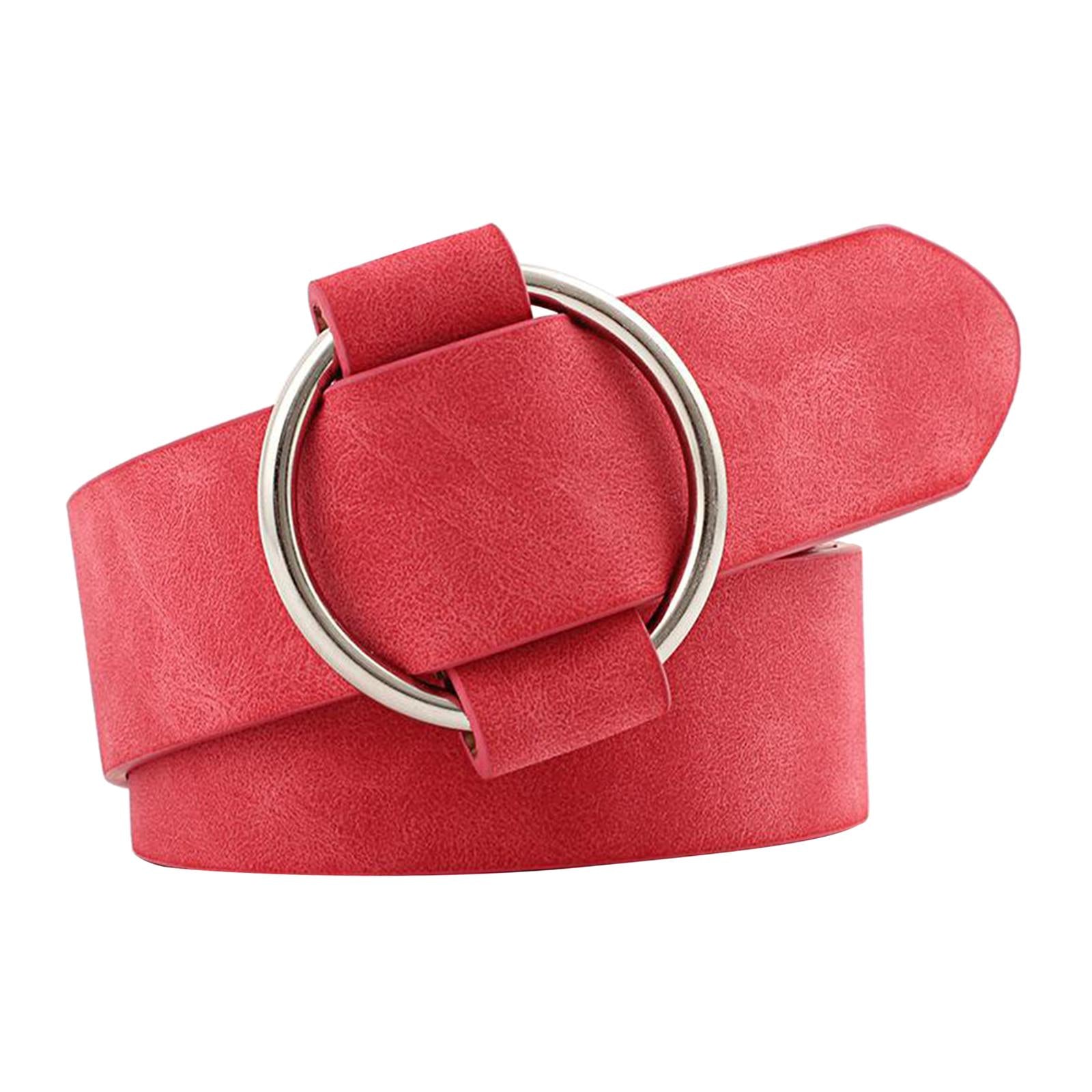 Women Leather Waistband Alloy Round Buckle No Pin Waist Strap Red