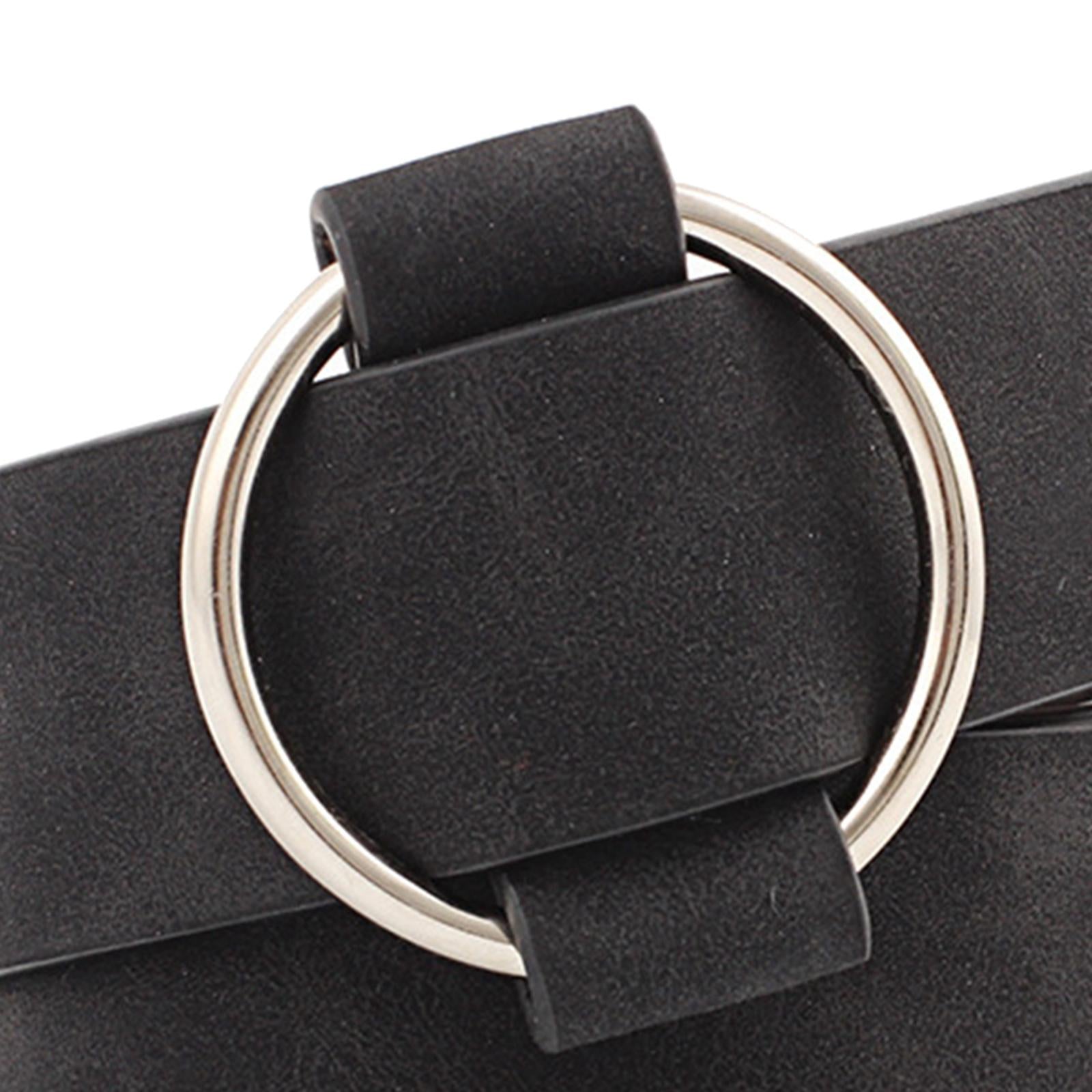 Women Leather Waistband Alloy Round Buckle No Pin Waist Strap Black