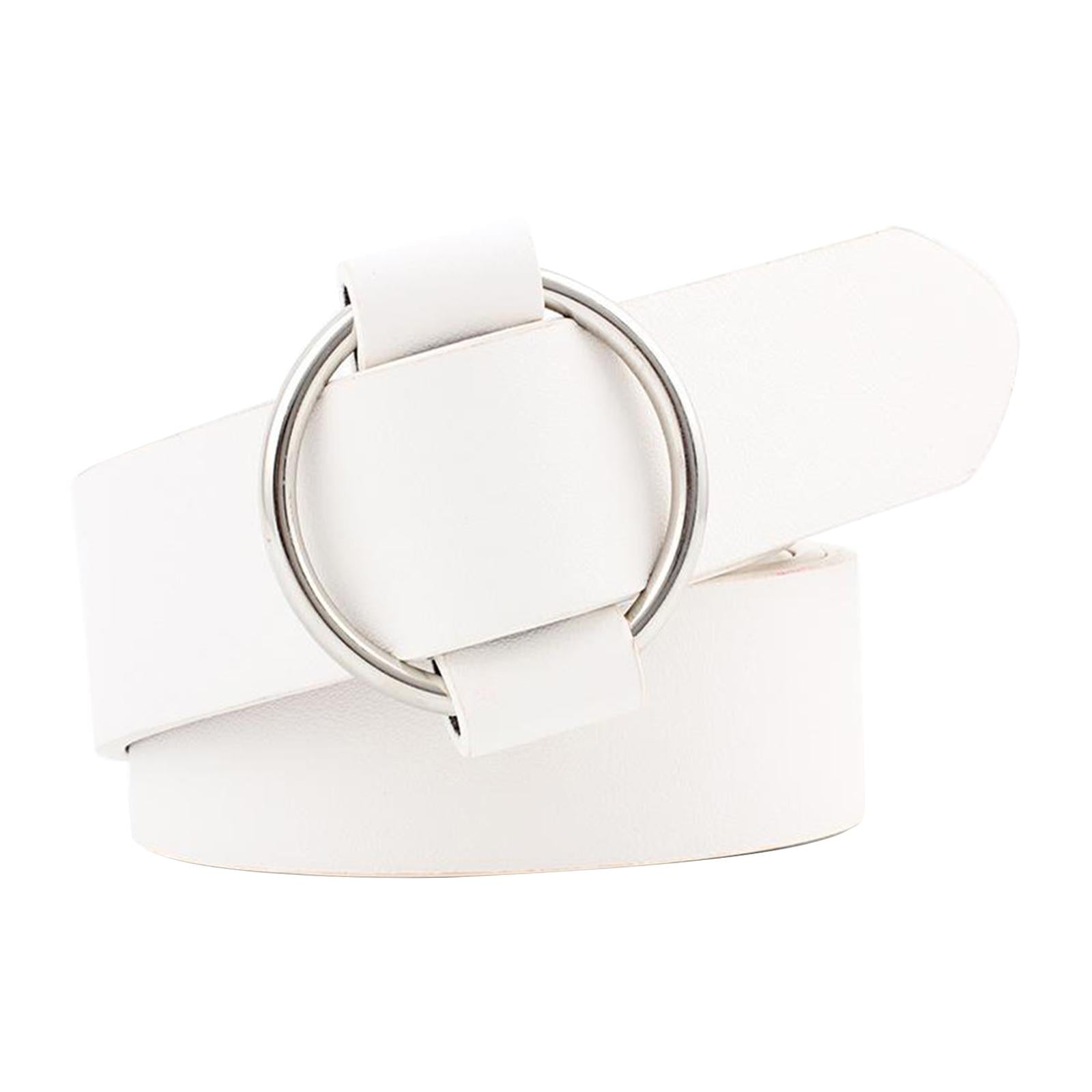 Women Leather Waistband Alloy Round Buckle No Pin Waist Strap White