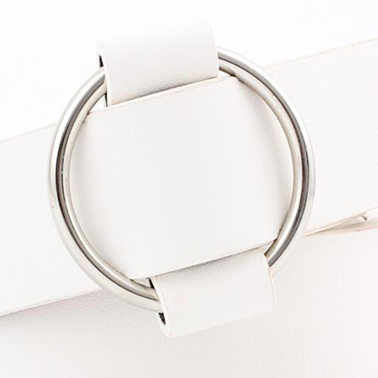 Women Leather Waistband Alloy Round Buckle No Pin Waist Strap White