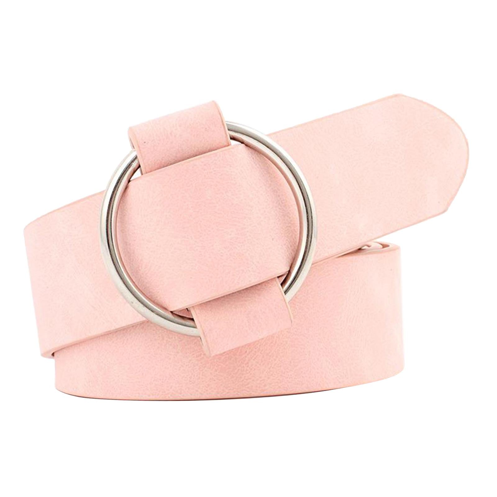 Women Leather Waistband Alloy Round Buckle No Pin Waist Strap Pink