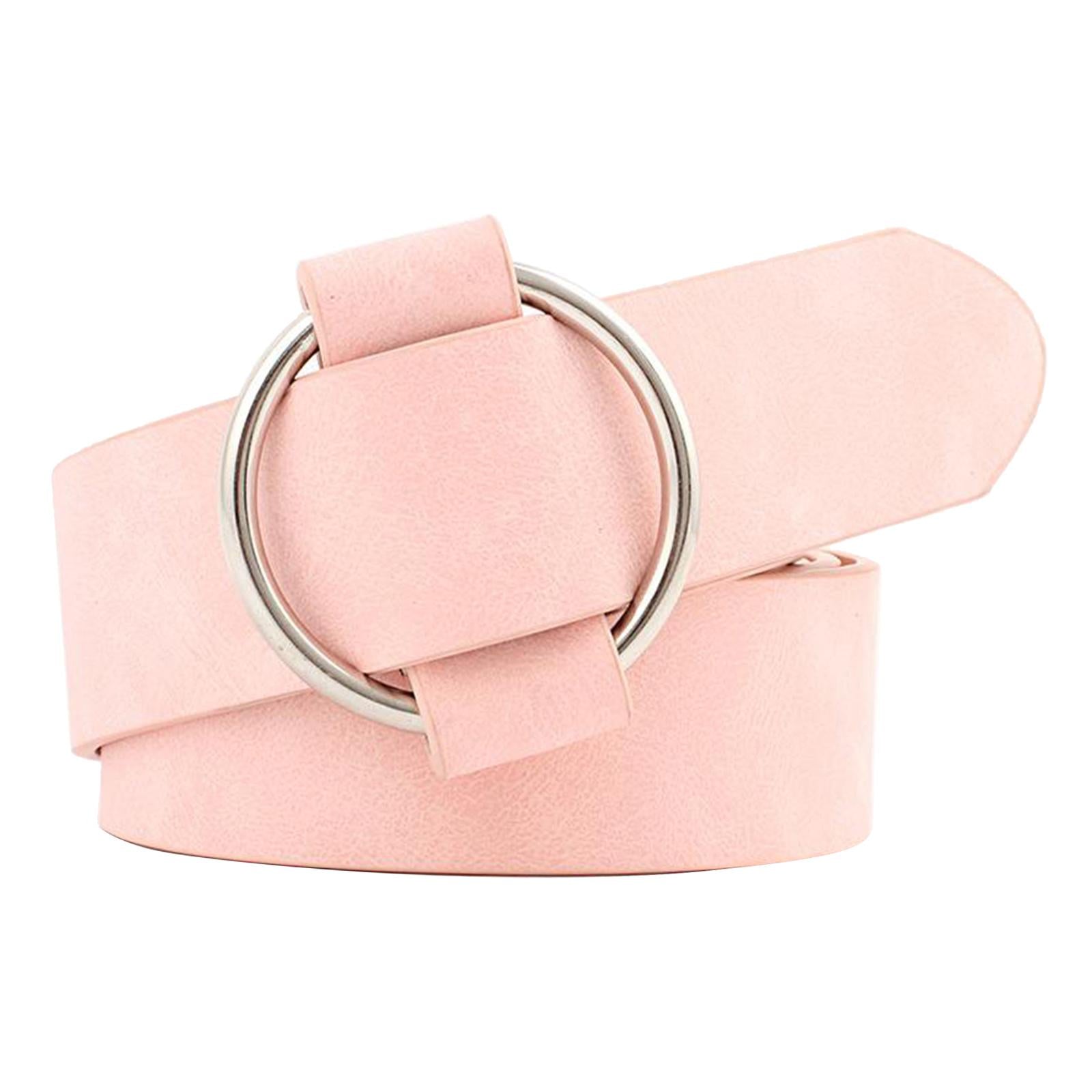 Women Leather Waistband Alloy Round Buckle No Pin Waist Strap Pink