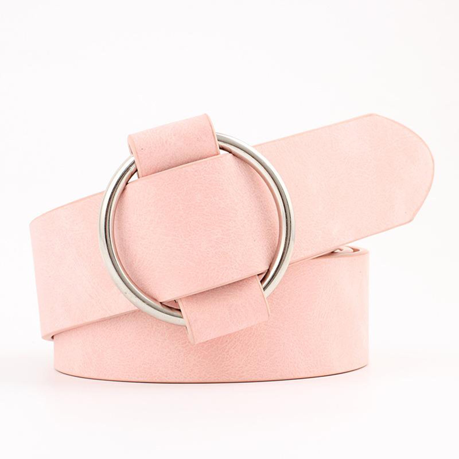 Women Leather Waistband Alloy Round Buckle No Pin Waist Strap Pink