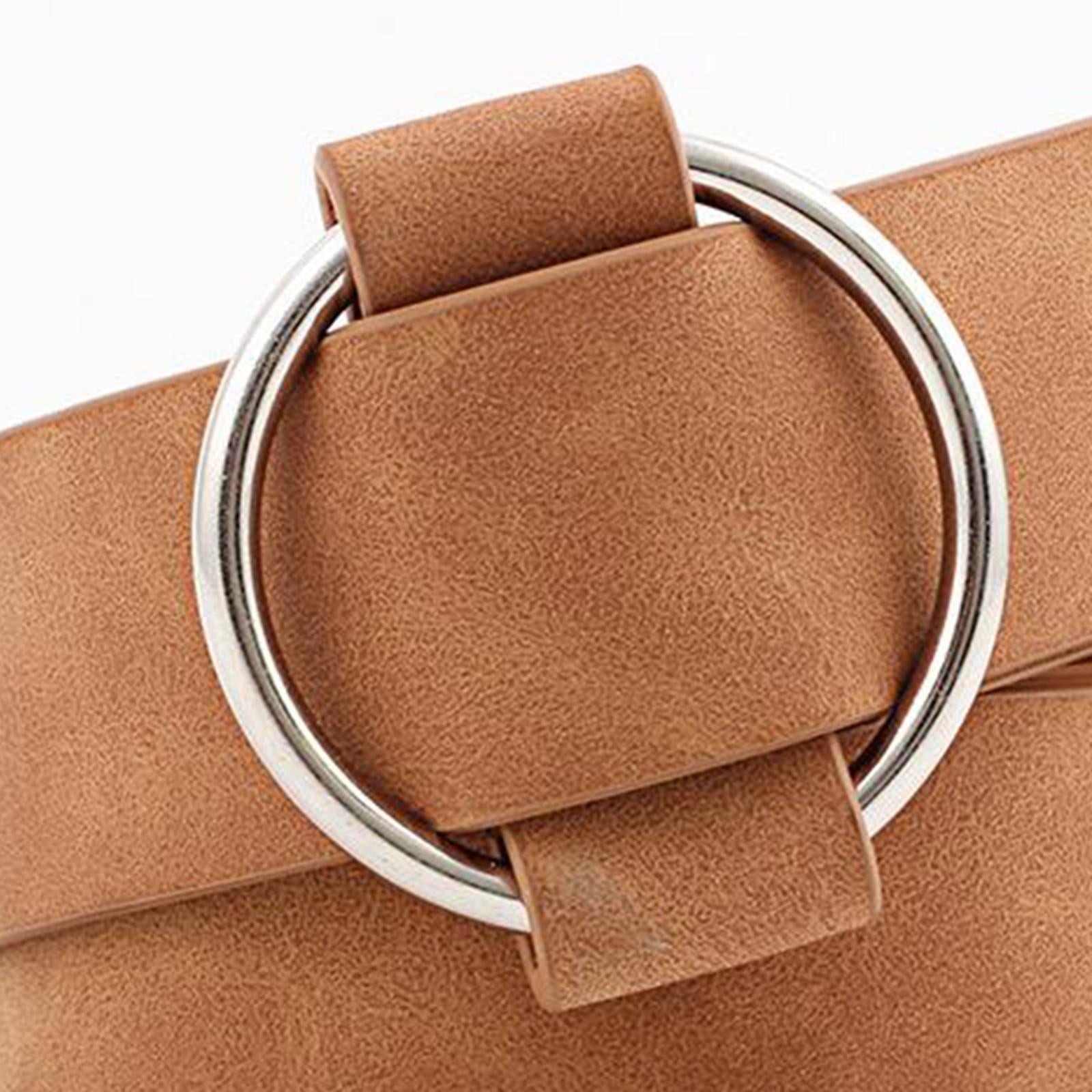 Women Leather Waistband Alloy Round Buckle No Pin Waist Strap Dark Khaki