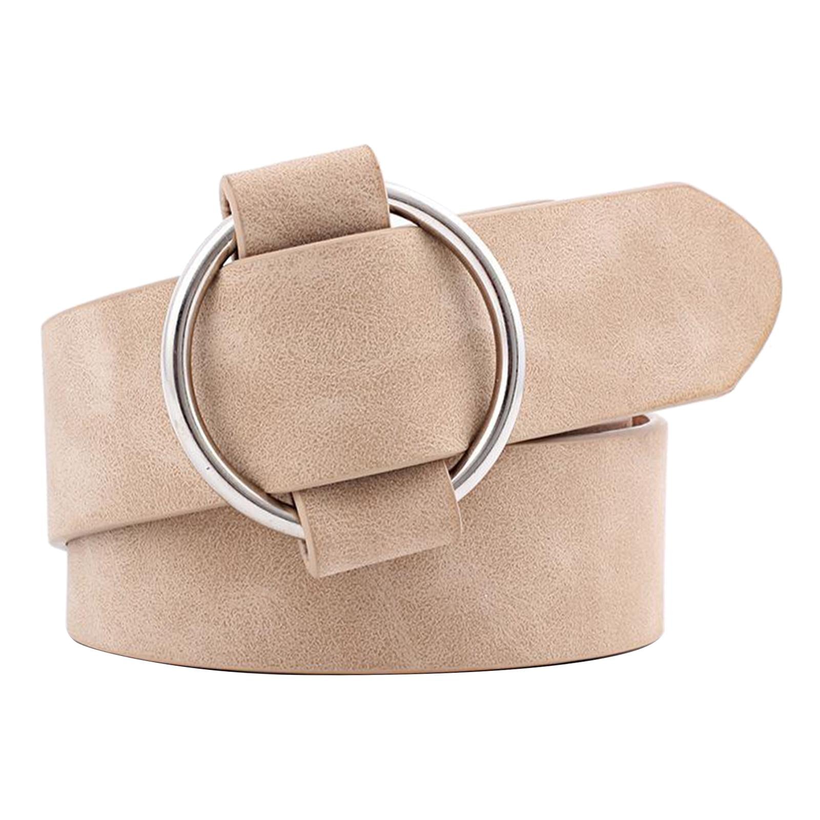 Women Leather Waistband Alloy Round Buckle No Pin Waist Strap Light Khaki