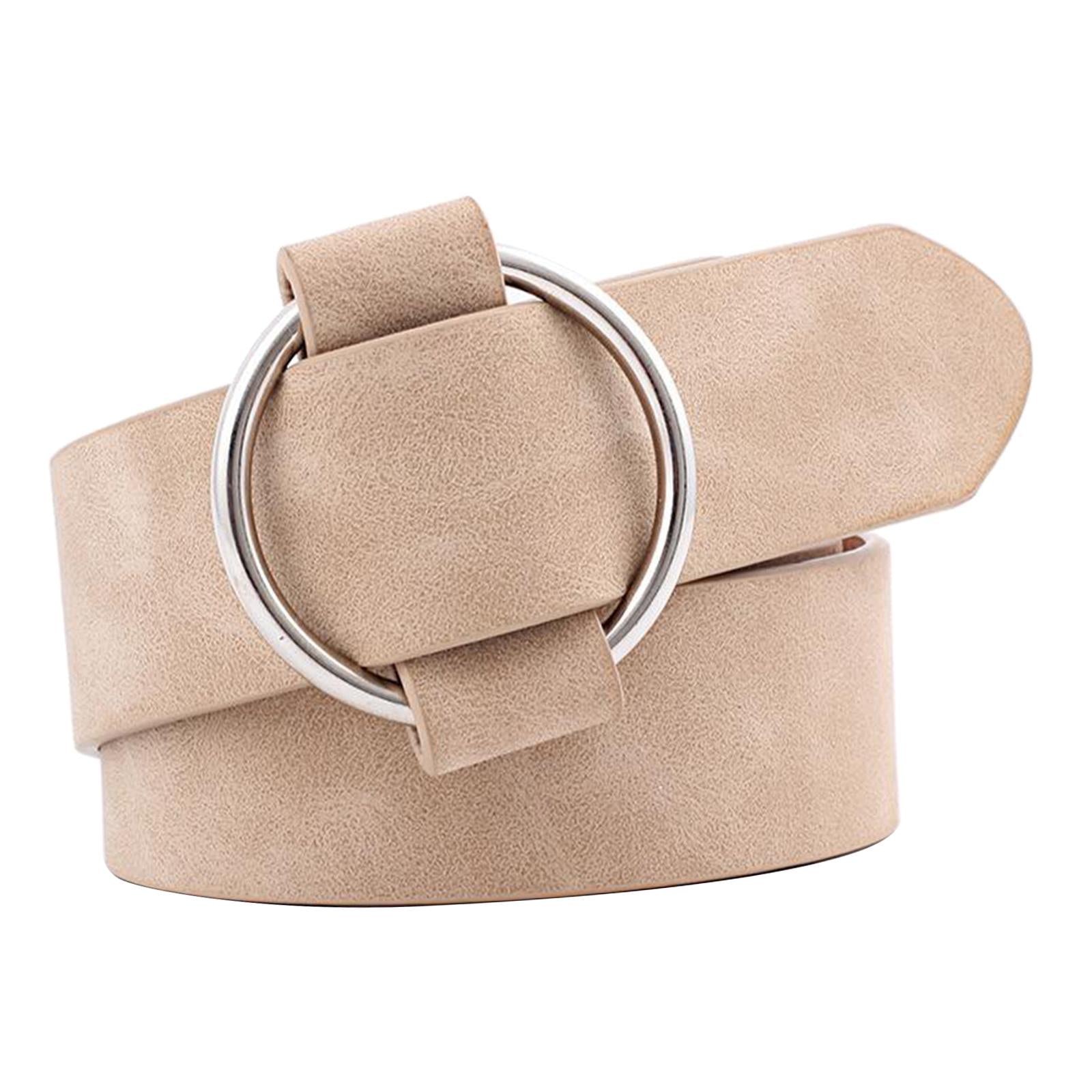 Women Leather Waistband Alloy Round Buckle No Pin Waist Strap Light Khaki