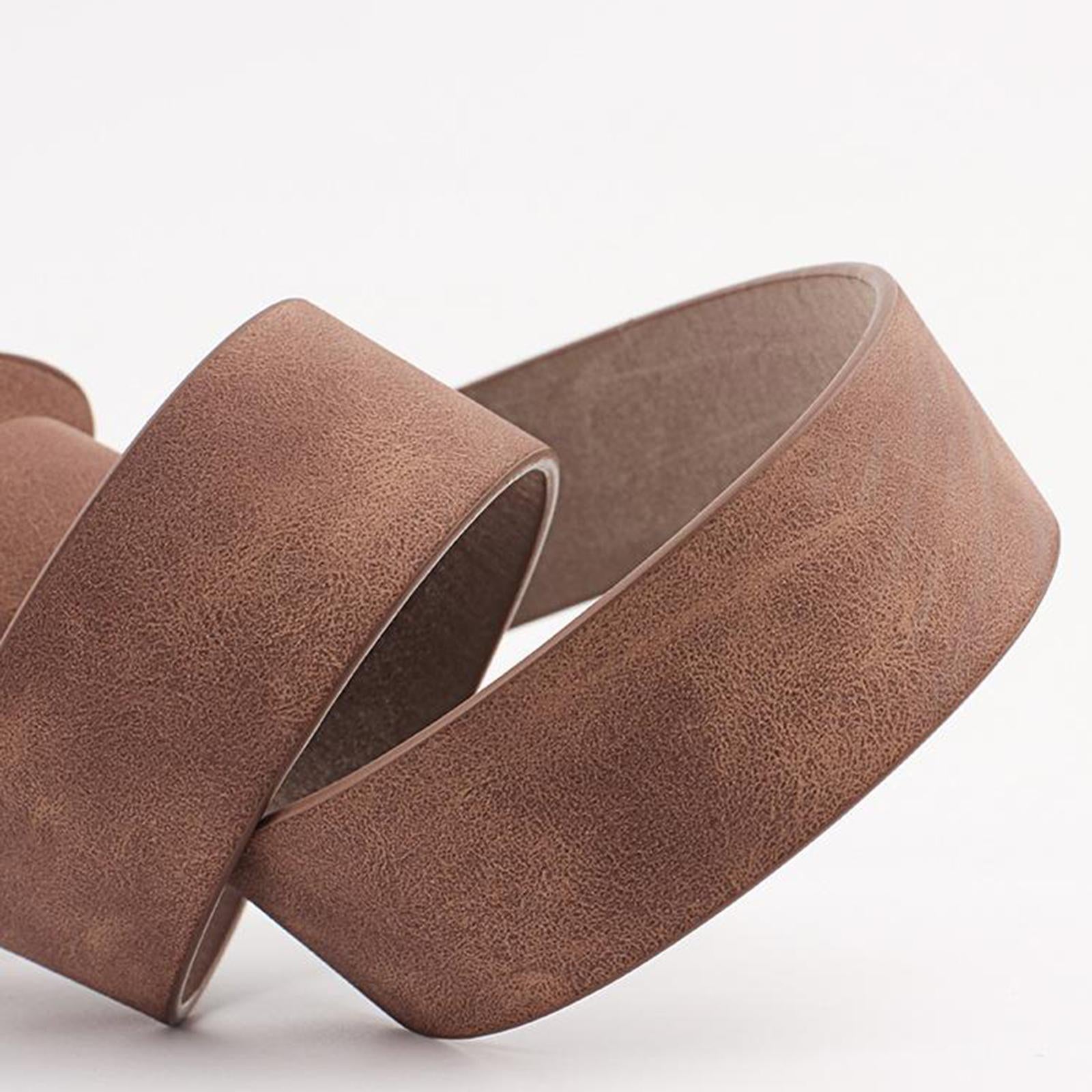 Women Leather Waistband Alloy Round Buckle No Pin Waist Strap Brown