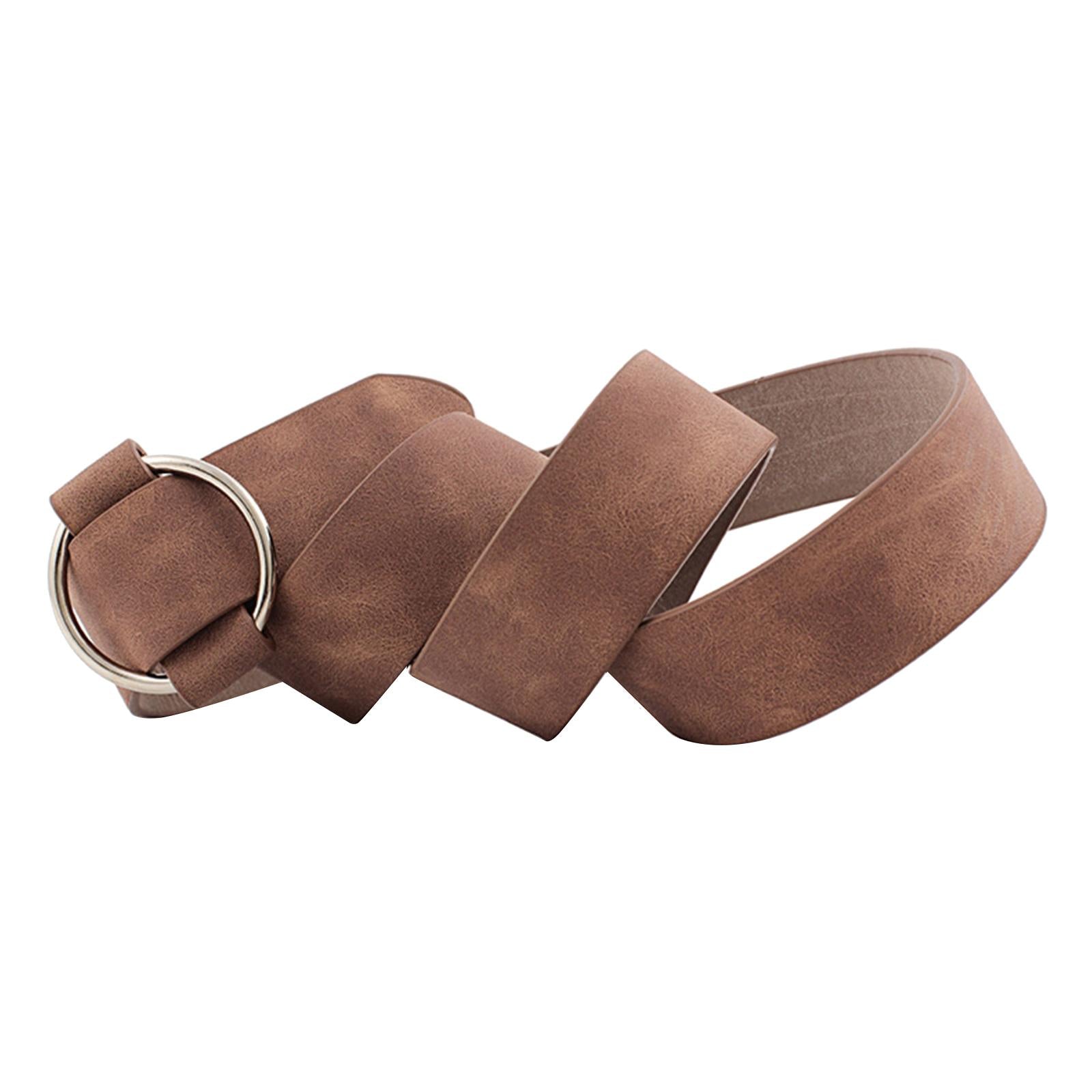Women Leather Waistband Alloy Round Buckle No Pin Waist Strap Brown