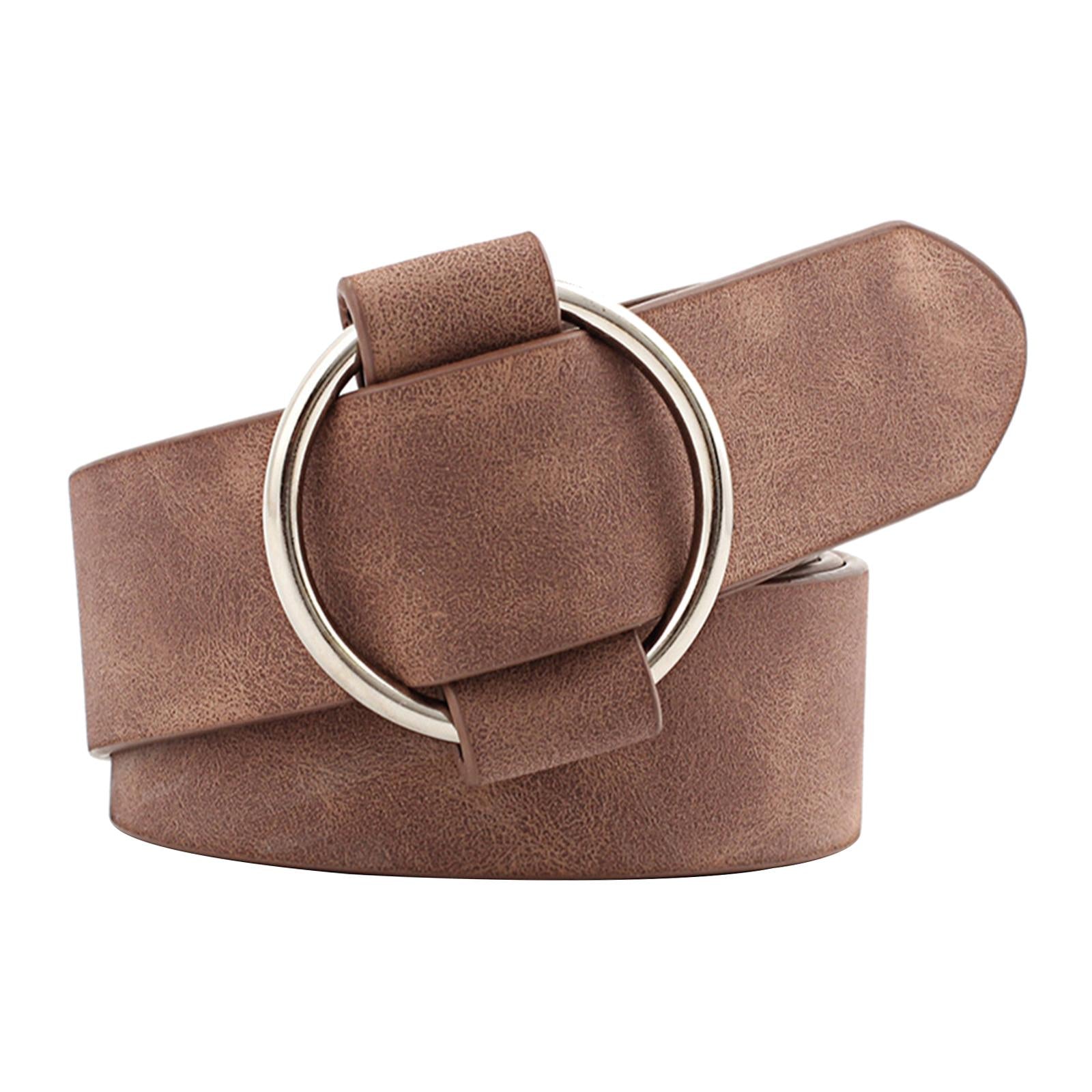 Women Leather Waistband Alloy Round Buckle No Pin Waist Strap Brown