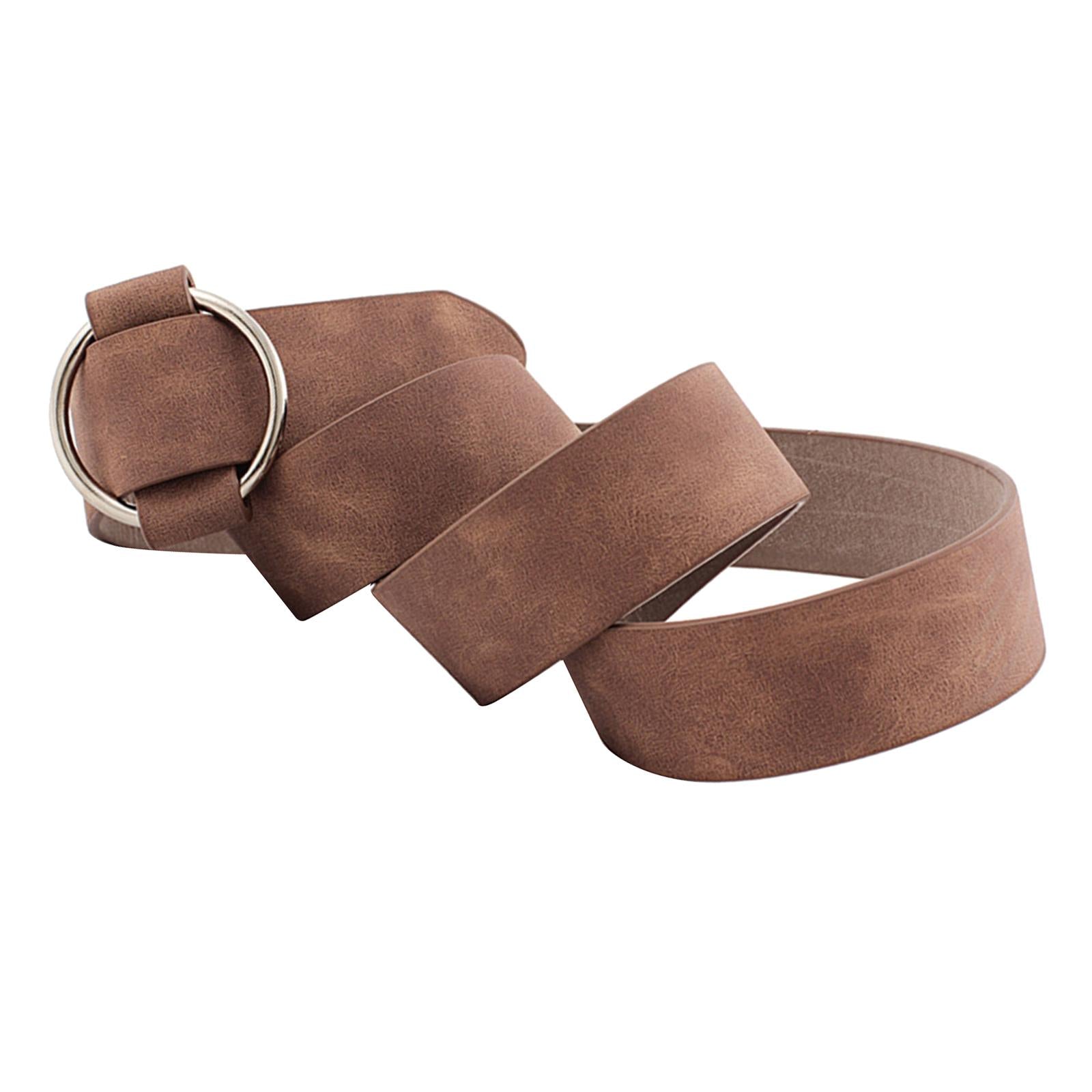 Women Leather Waistband Alloy Round Buckle No Pin Waist Strap Brown