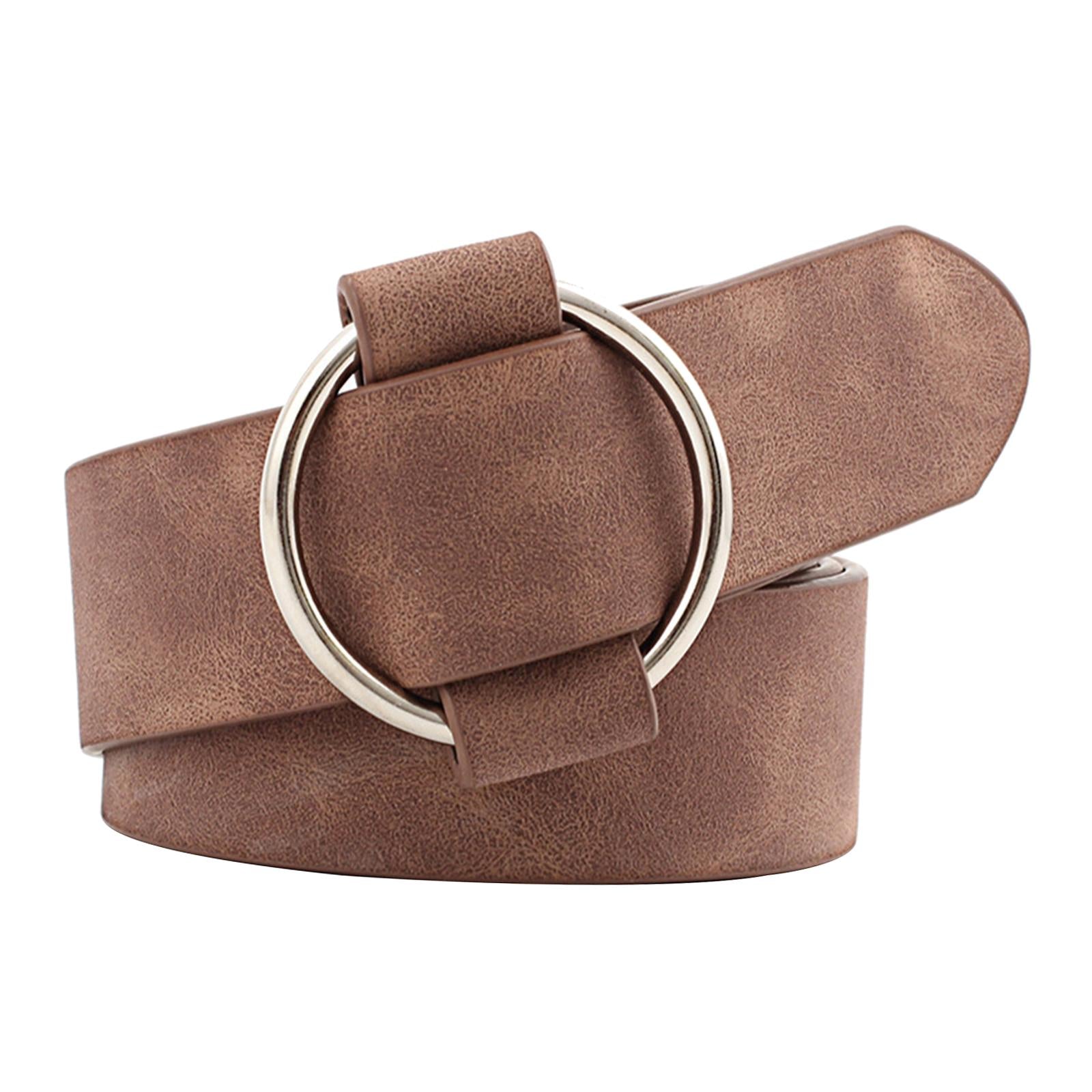 Women Leather Waistband Alloy Round Buckle No Pin Waist Strap Brown
