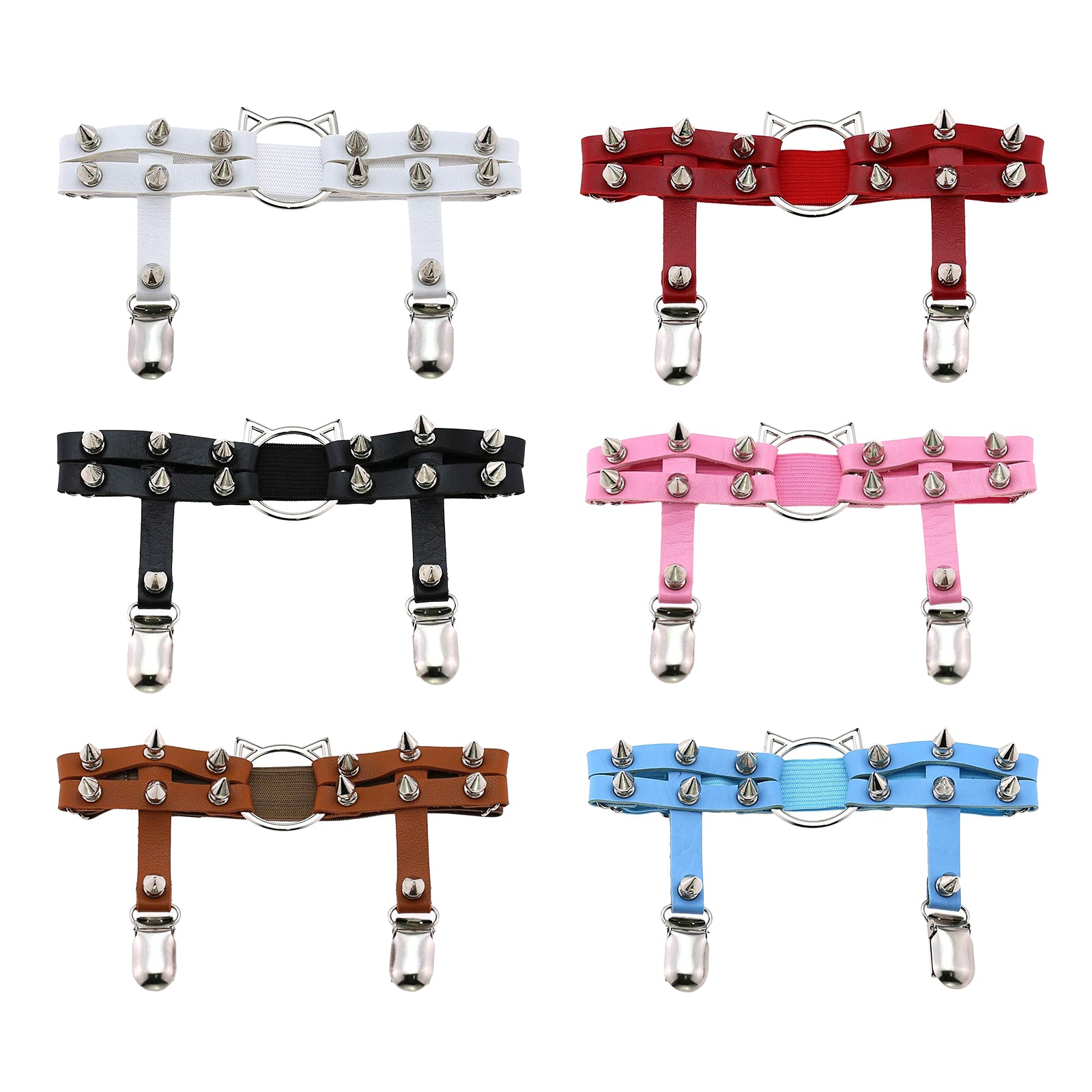 Women Leather Leg Ring Garter Belt Elastic Punk Rivet Thigh Suspender White