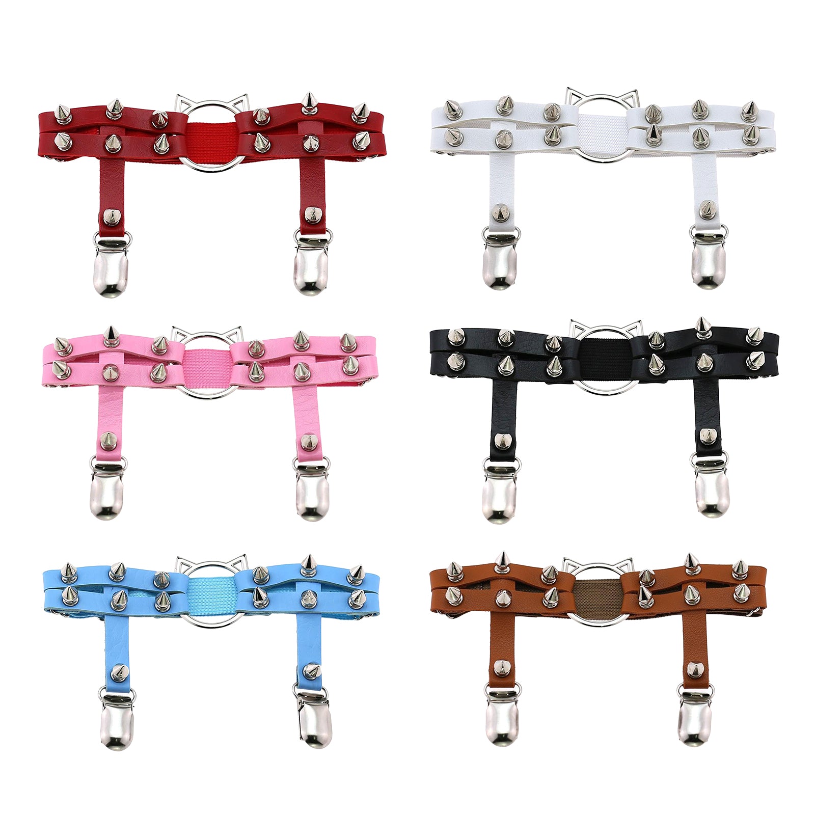 Women Leather Leg Ring Garter Belt Elastic Punk Rivet Thigh Suspender White