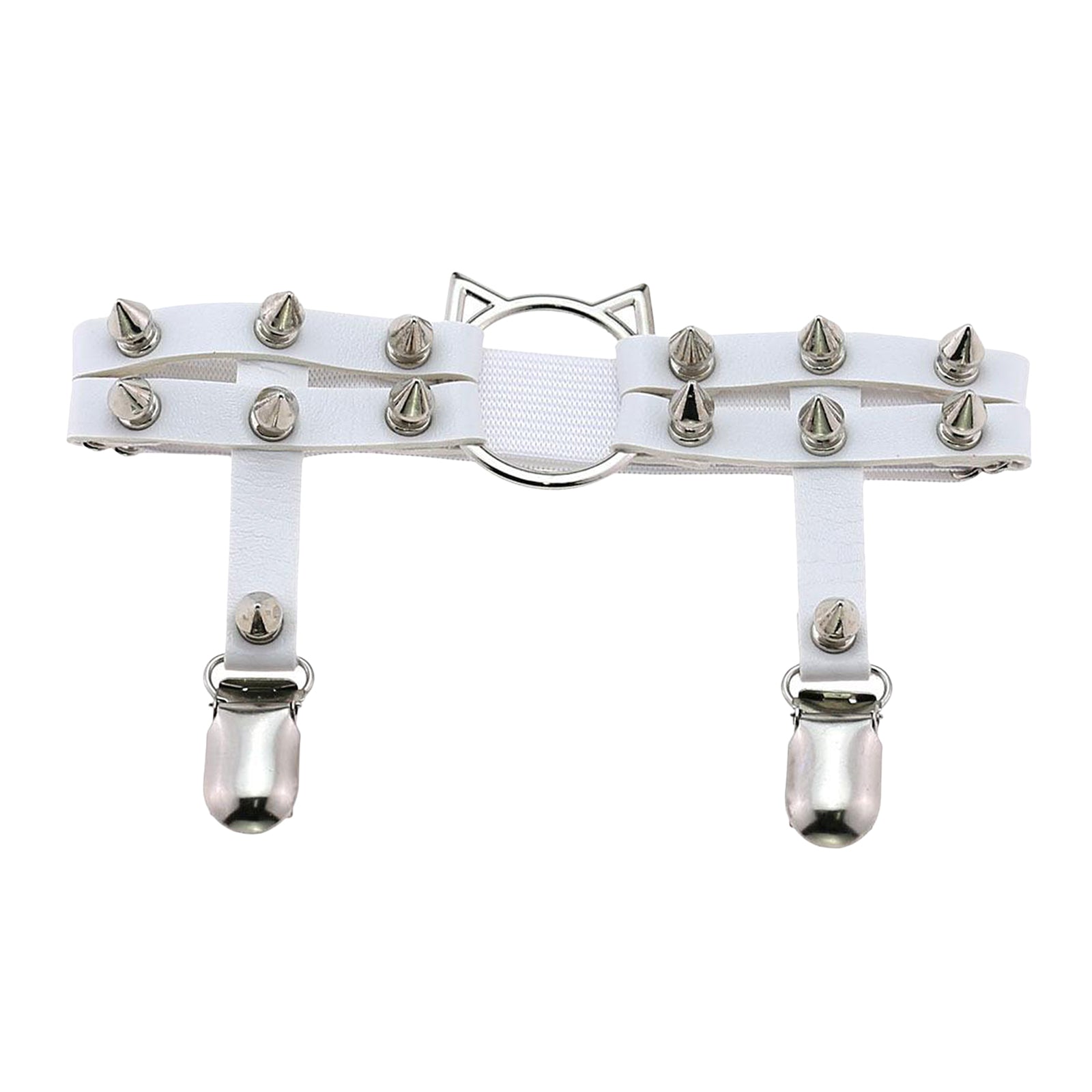 Women Leather Leg Ring Garter Belt Elastic Punk Rivet Thigh Suspender White