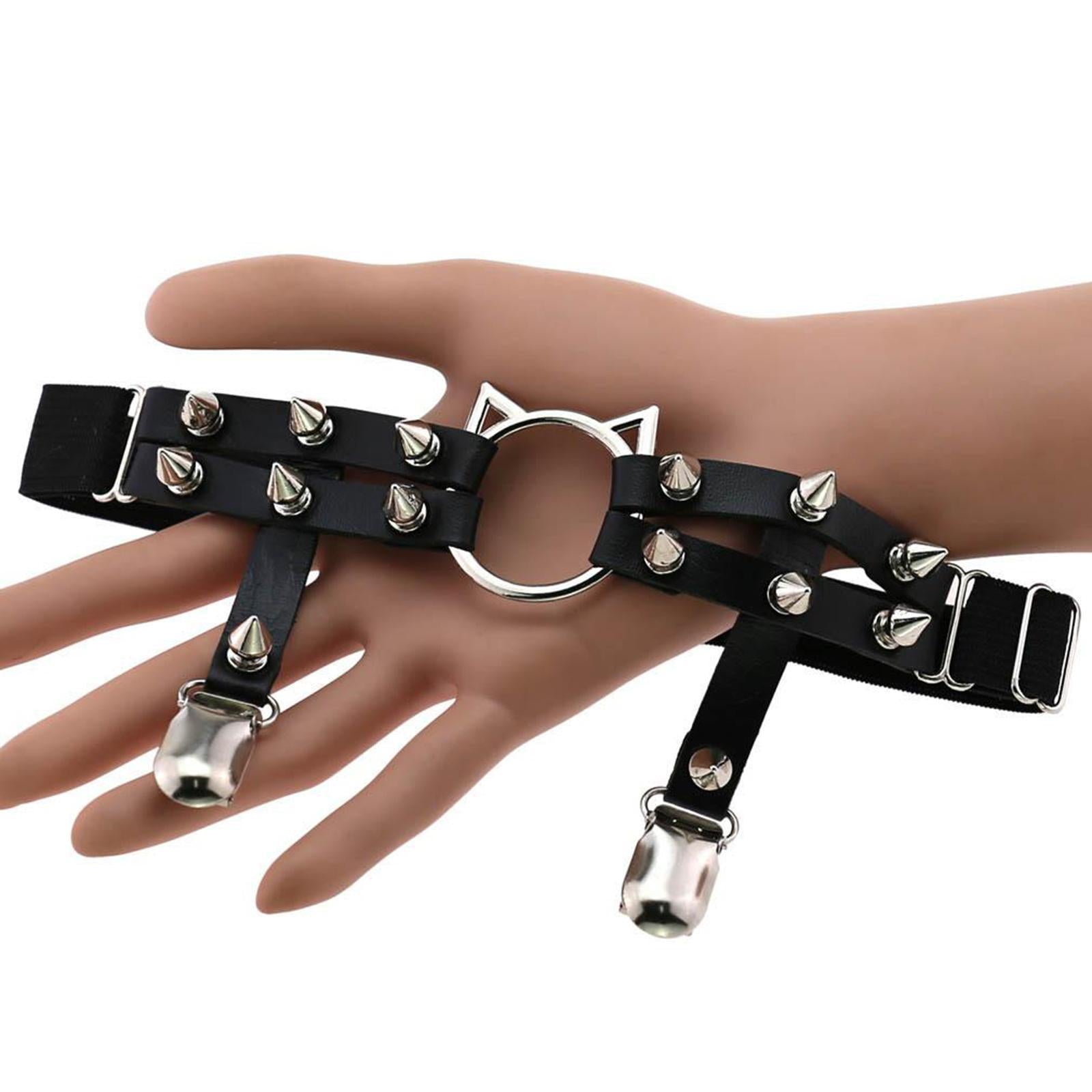 Women Leather Leg Ring Garter Belt Elastic Punk Rivet Thigh Suspender Black