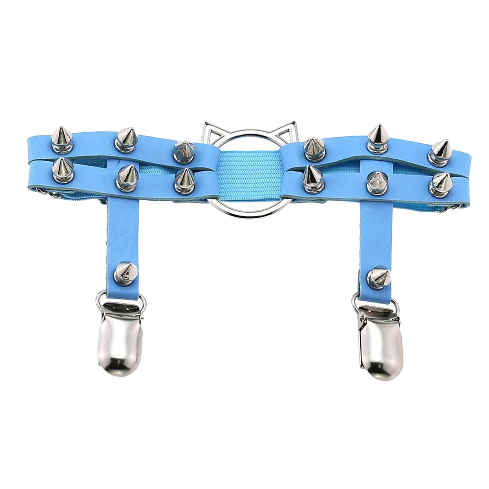 Women Leather Leg Ring Garter Belt Elastic Punk Rivet Thigh Suspender Blue