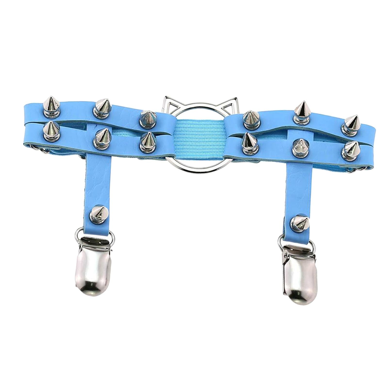 Women Leather Leg Ring Garter Belt Elastic Punk Rivet Thigh Suspender Blue