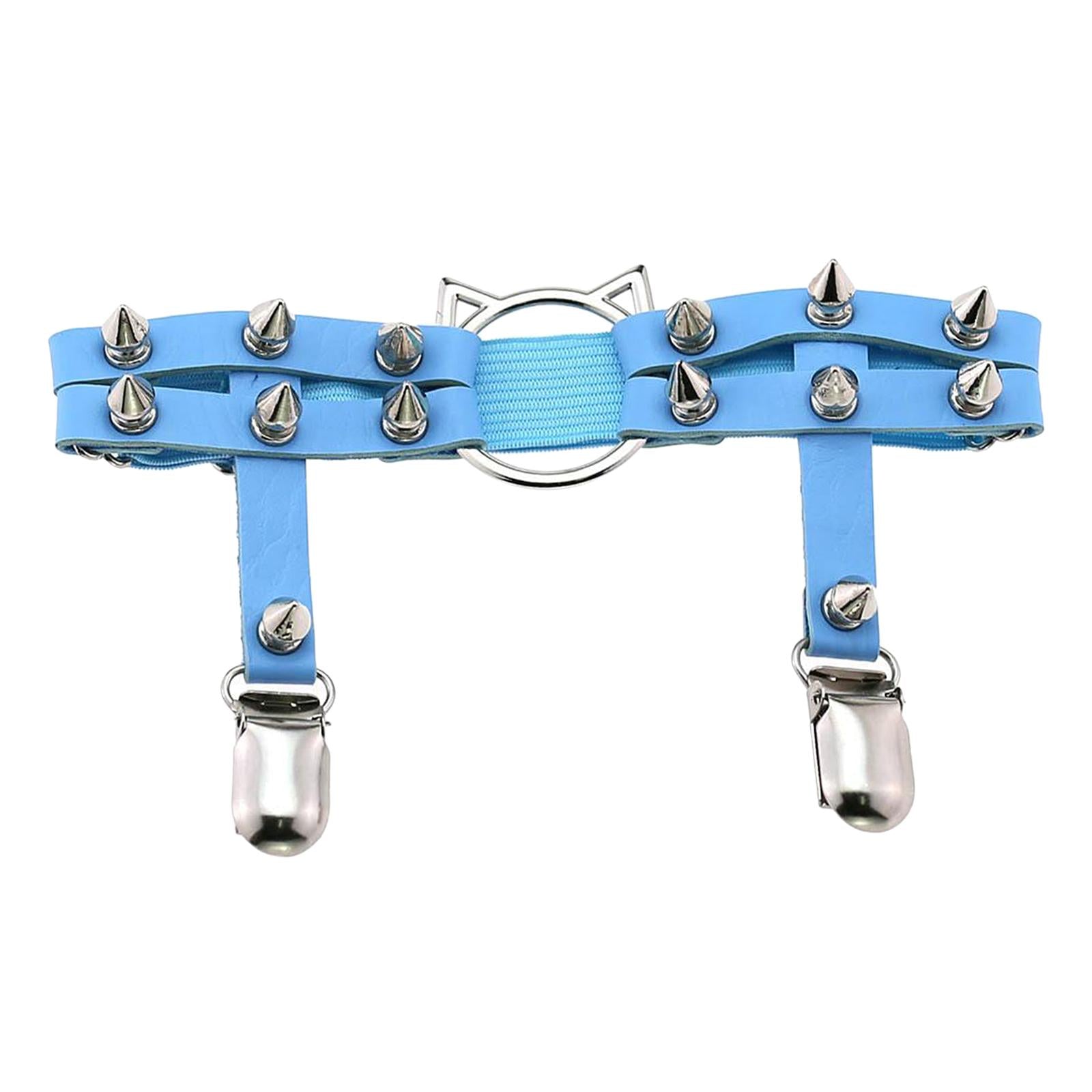 Women Leather Leg Ring Garter Belt Elastic Punk Rivet Thigh Suspender Blue