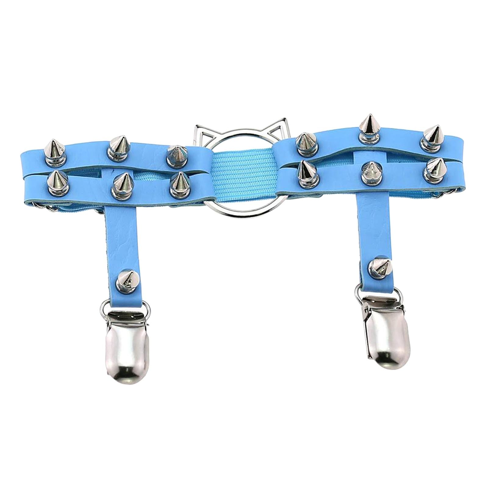 Women Leather Leg Ring Garter Belt Elastic Punk Rivet Thigh Suspender Blue