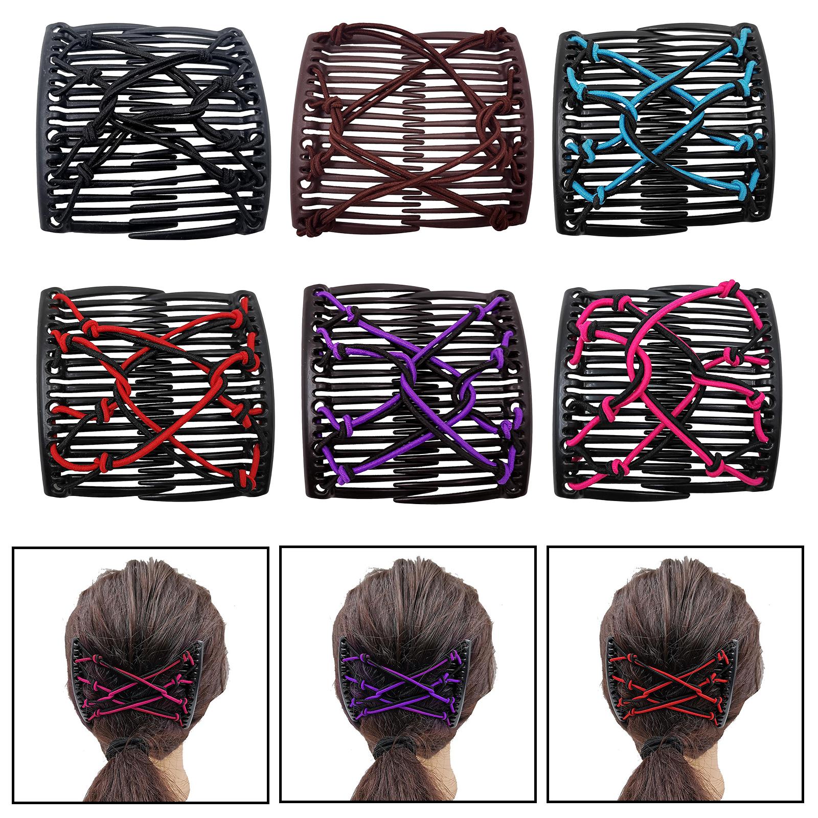 Women Stretchy Magic Hair Clip Double Slide Combs For Bun Updo Tools Red