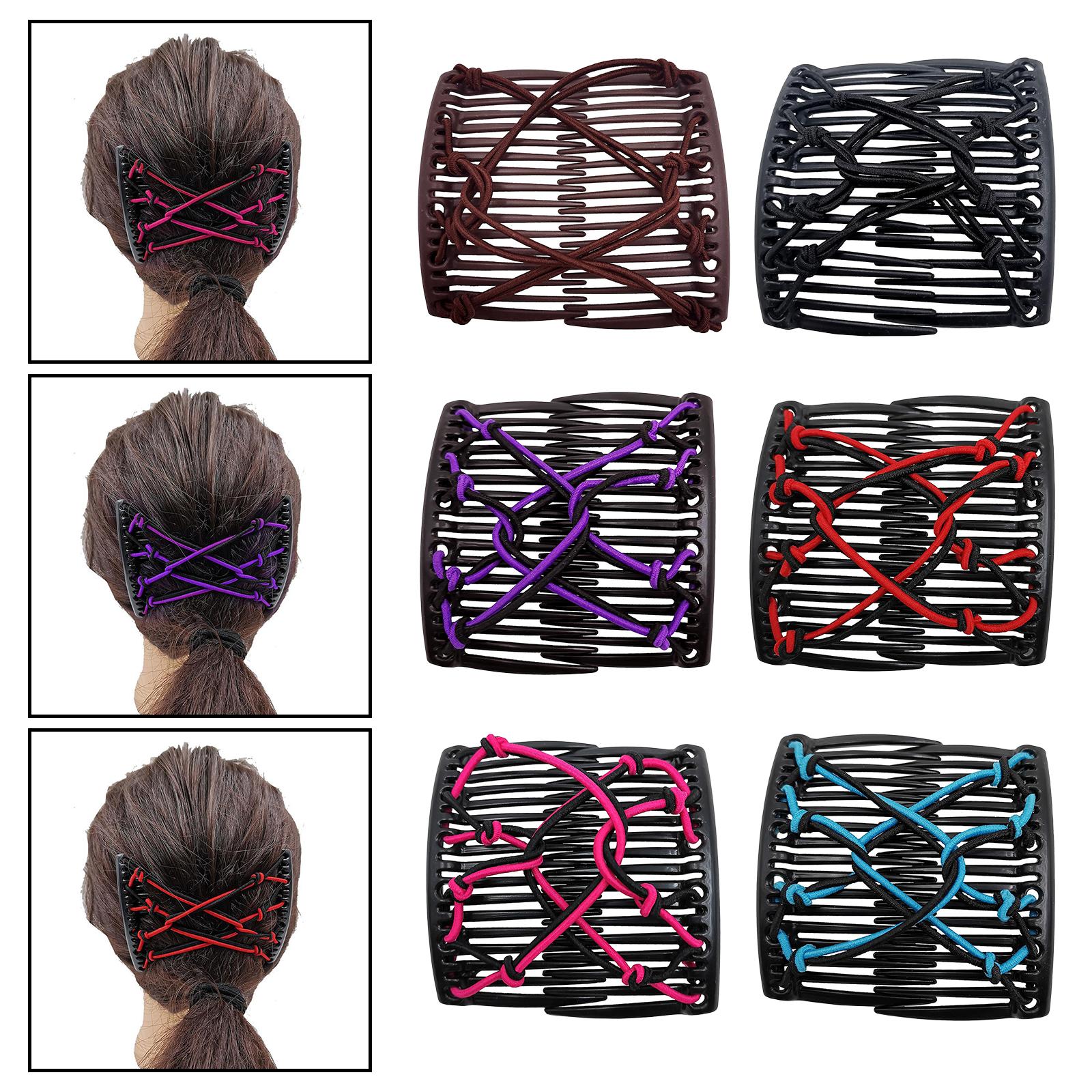 Women Stretchy Magic Hair Clip Double Slide Combs For Bun Updo Tools Red