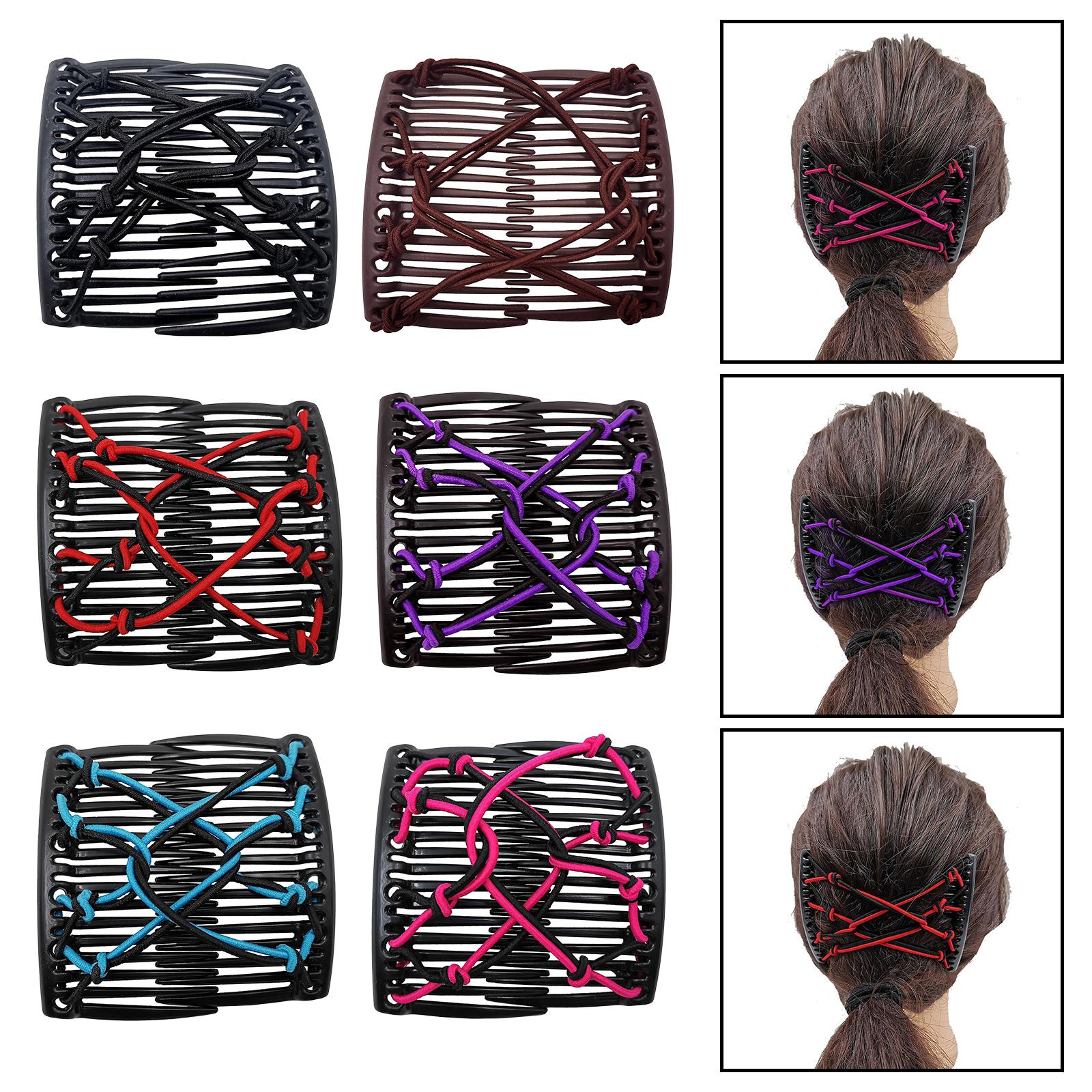Women Stretchy Magic Hair Clip Double Slide Combs For Bun Updo Tools Red