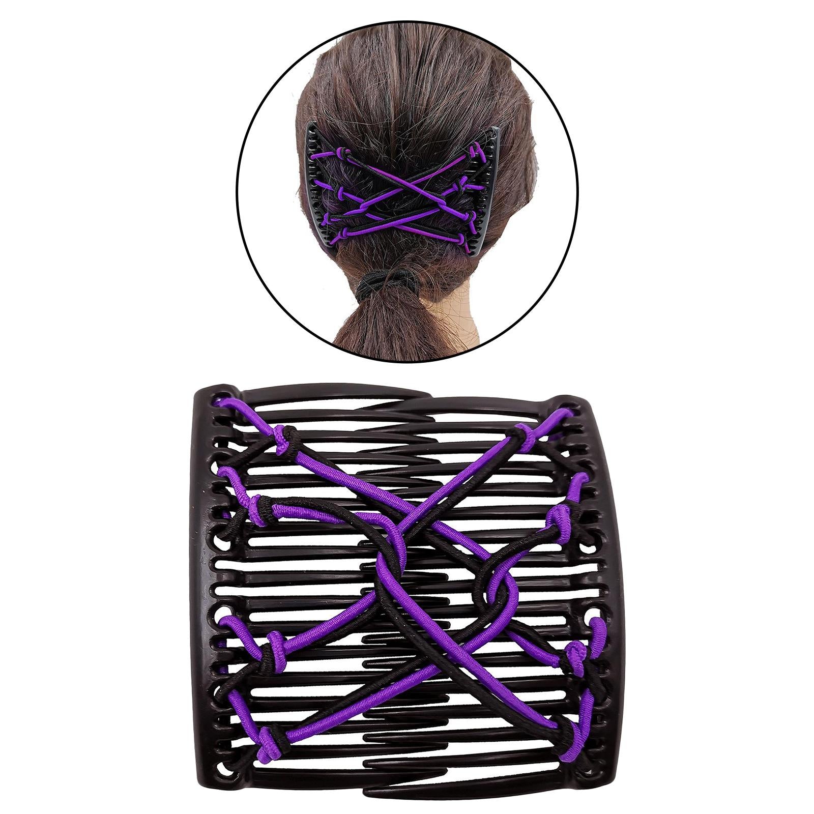 Women Stretchy Magic Hair Clip Double Slide Combs For Bun Updo Tools Purple