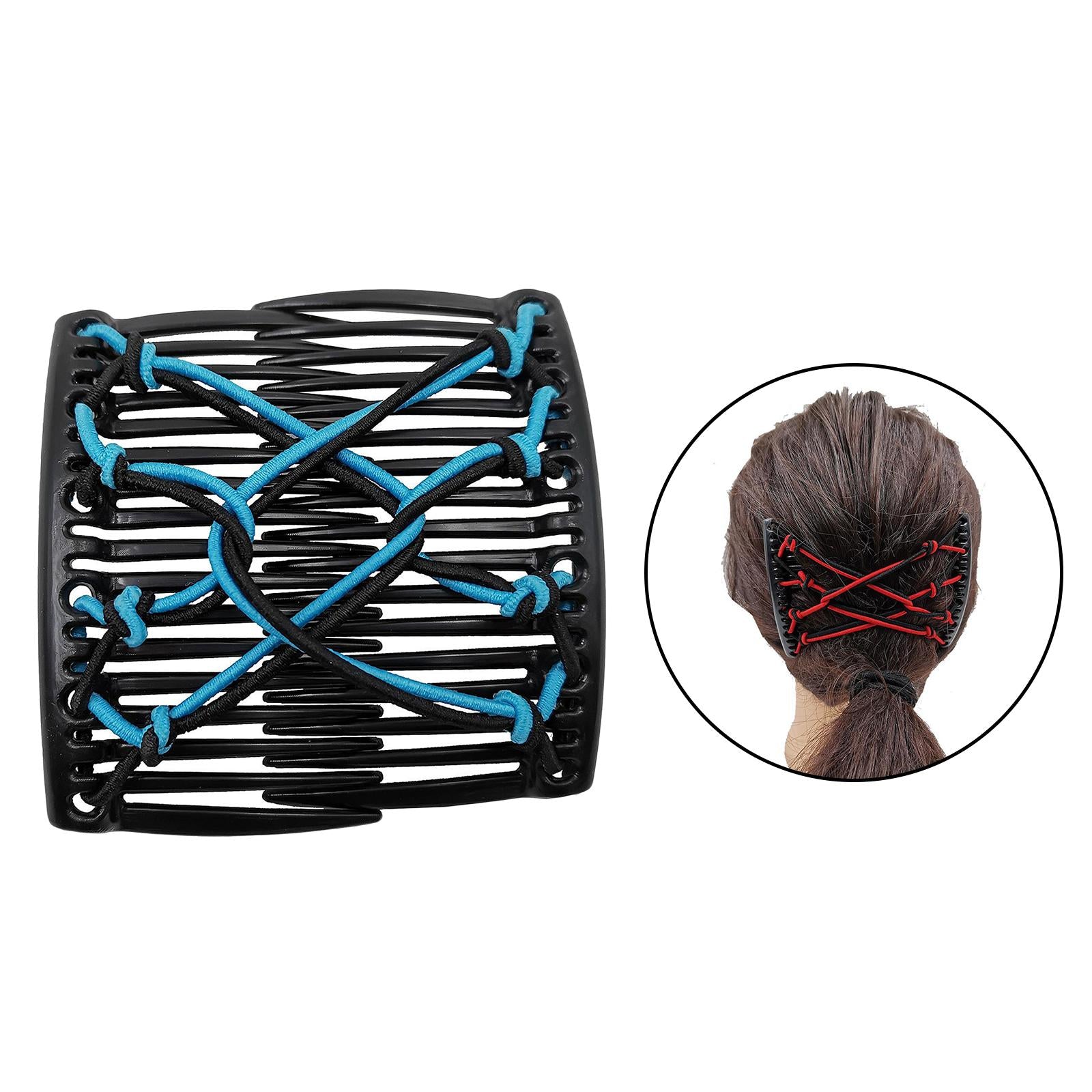 Women Stretchy Magic Hair Clip Double Slide Combs For Bun Updo Tools Blue