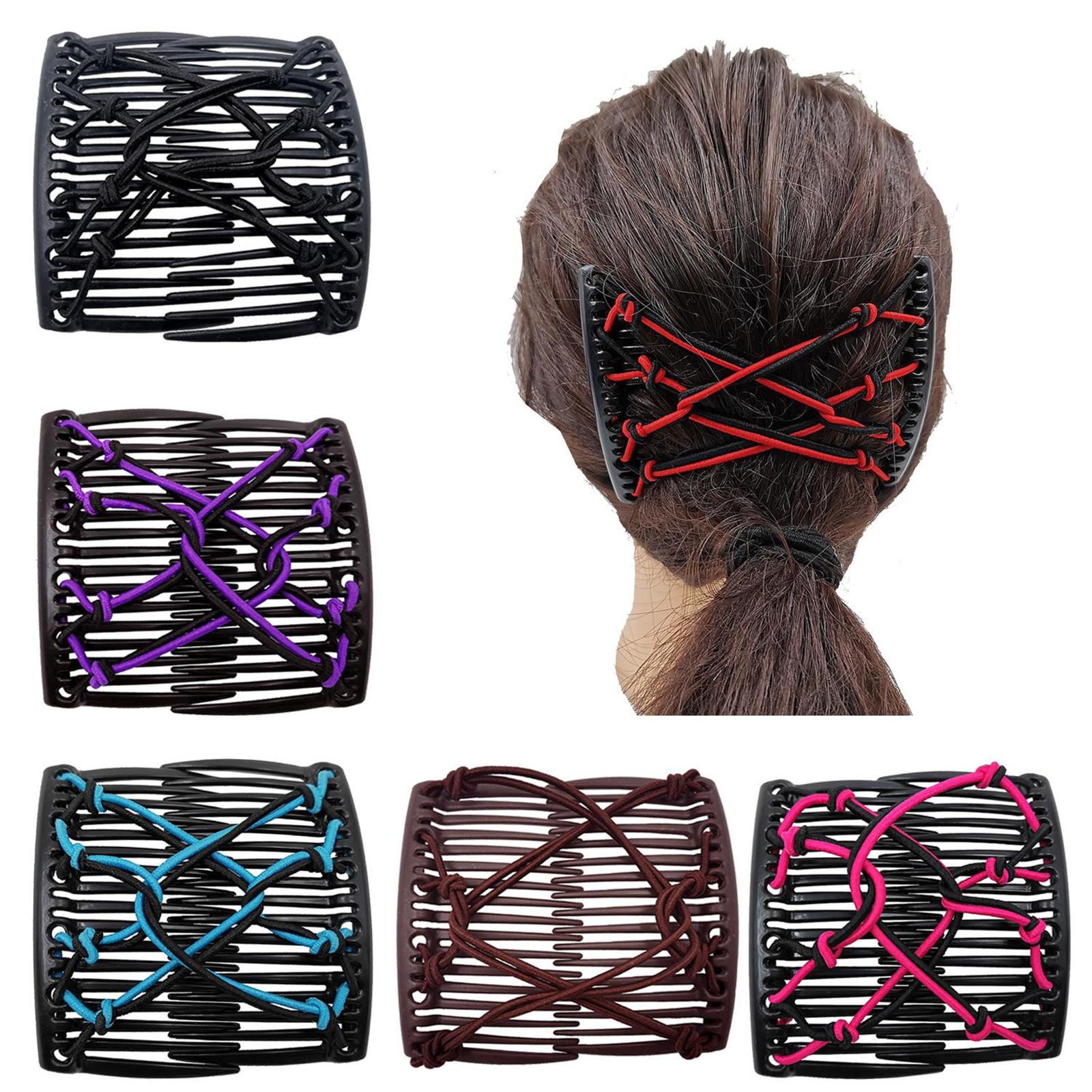 Women Stretchy Magic Hair Clip Double Slide Combs For Bun Updo Tools Coffee