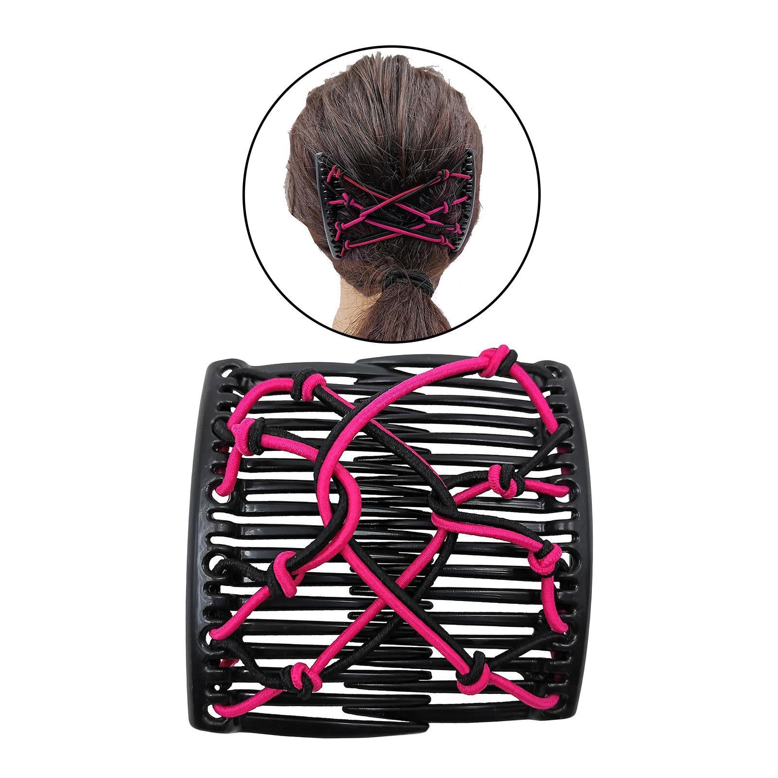 Women Stretchy Magic Hair Clip Double Slide Combs For Bun Updo Tools Rosy
