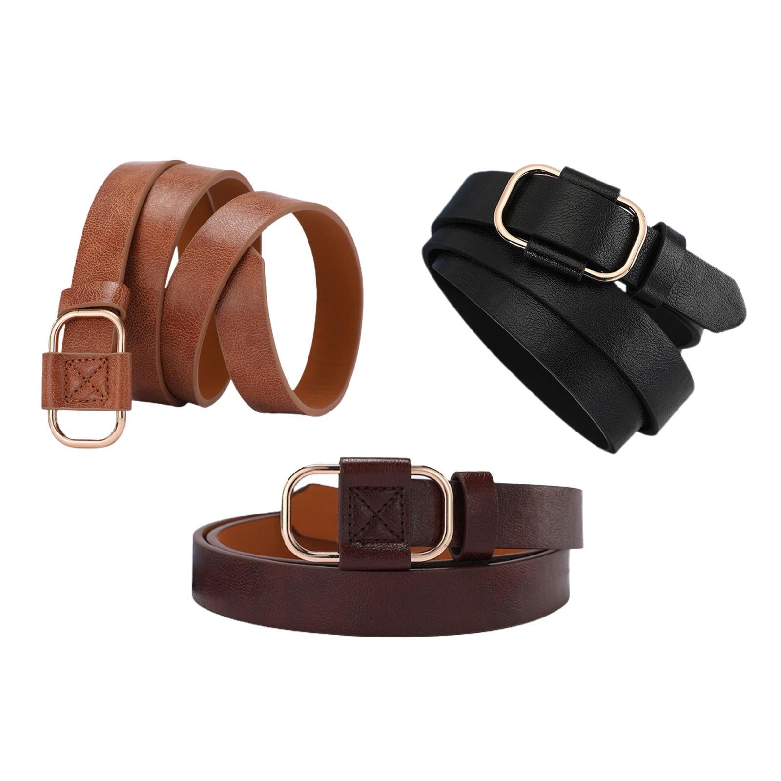 Women Leather Belts Jeans Belts with Alloy O-Ring Buckle No Pin Black
