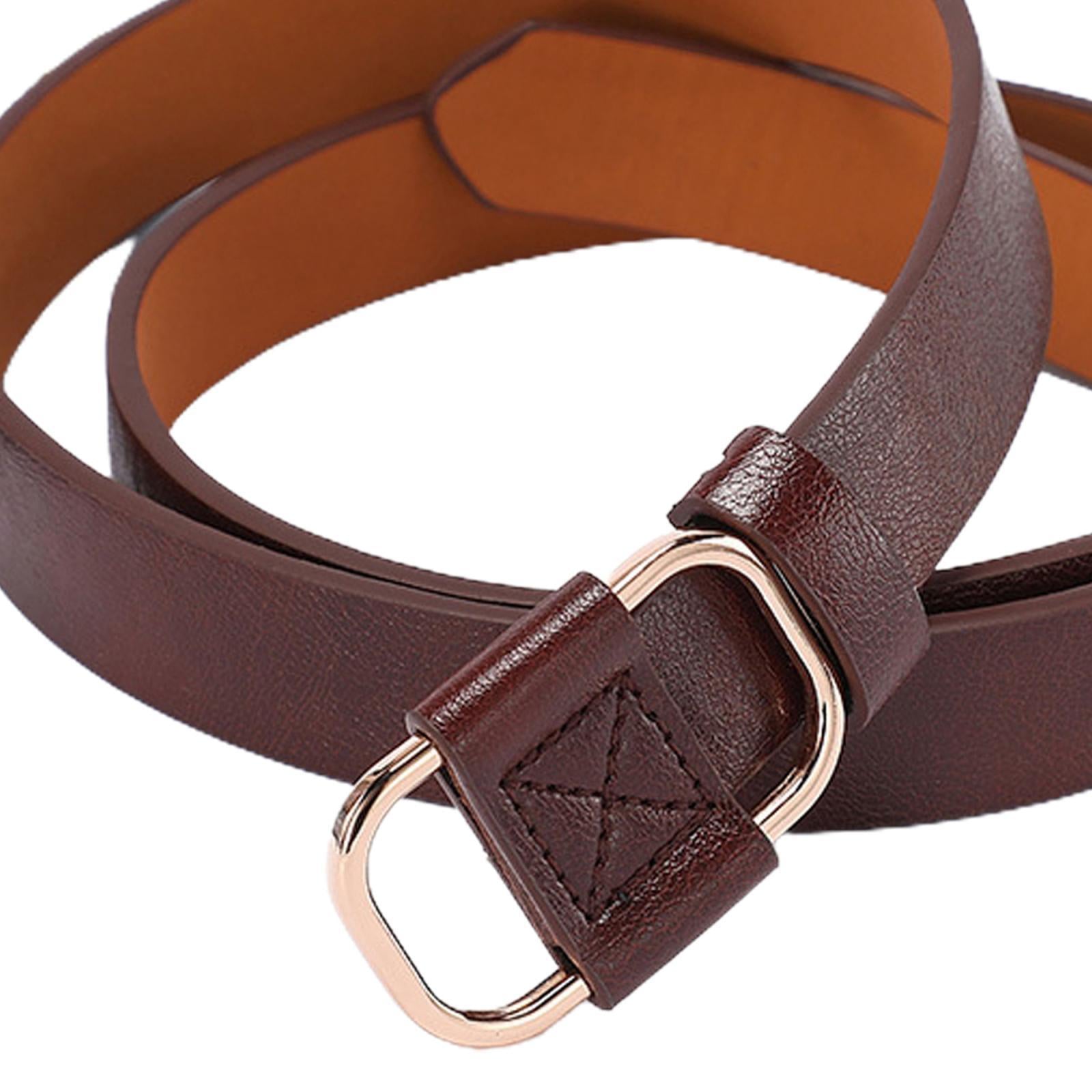 Women Leather Belts Jeans Belts with Alloy O-Ring Buckle No Pin Dark Brown