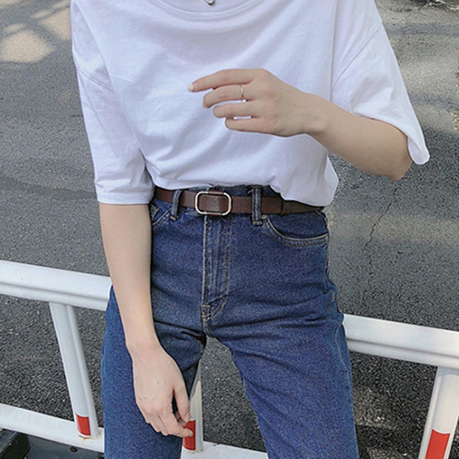 Women Leather Belts Jeans Belts with Alloy O-Ring Buckle No Pin Dark Brown