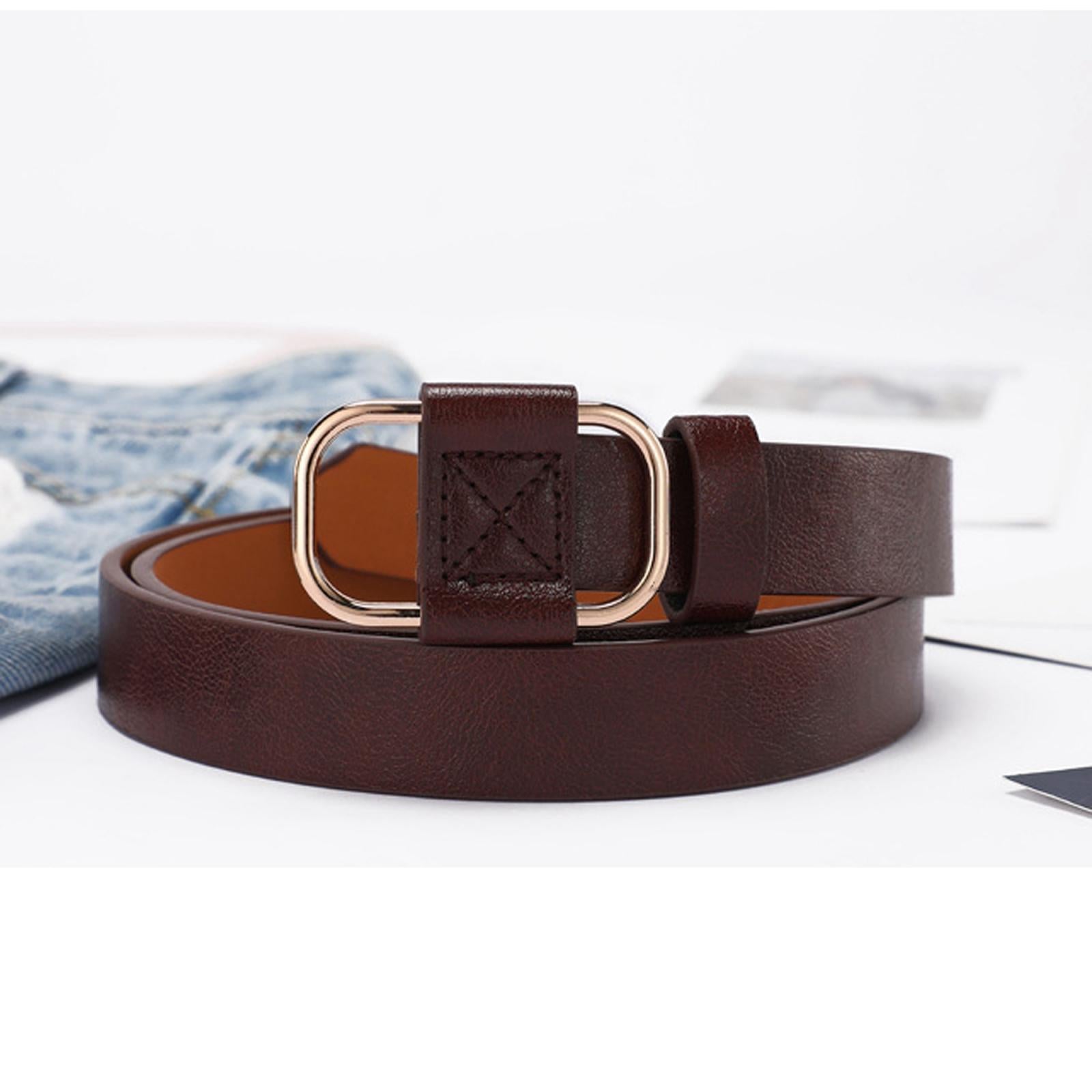 Women Leather Belts Jeans Belts with Alloy O-Ring Buckle No Pin Dark Brown