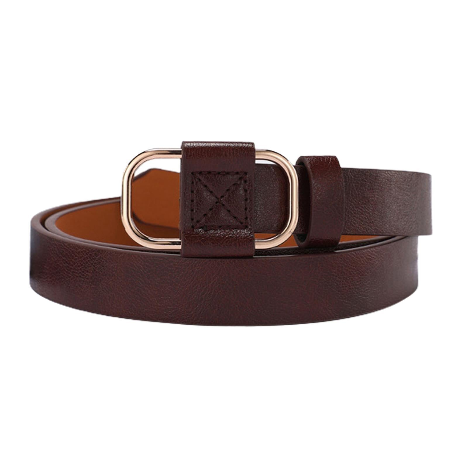 Women Leather Belts Jeans Belts with Alloy O-Ring Buckle No Pin Dark Brown