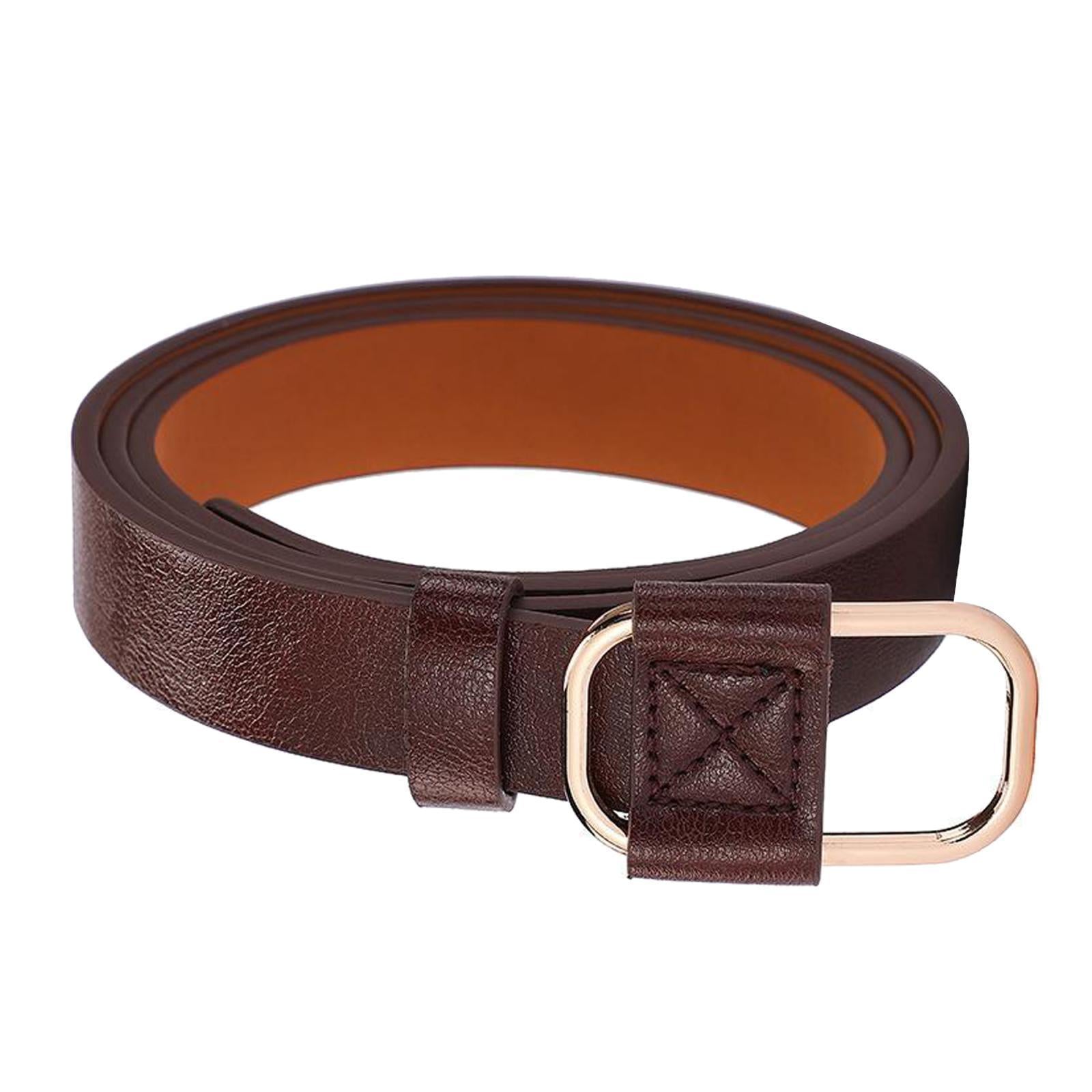 Women Leather Belts Jeans Belts with Alloy O-Ring Buckle No Pin Dark Brown