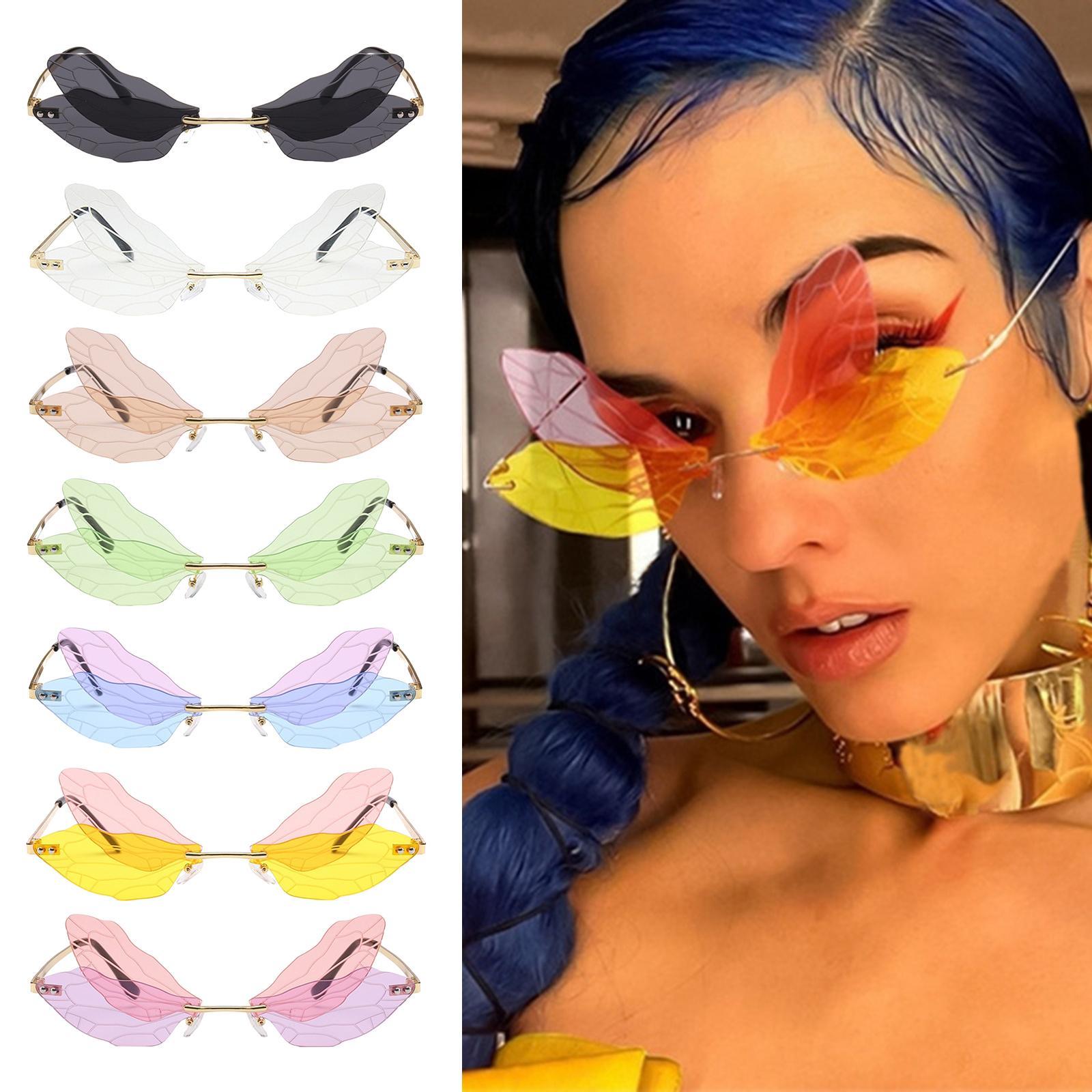 Dragonfly Rimless Sunglasses Novelty Tinted Lens Glasses Eyewear Gray