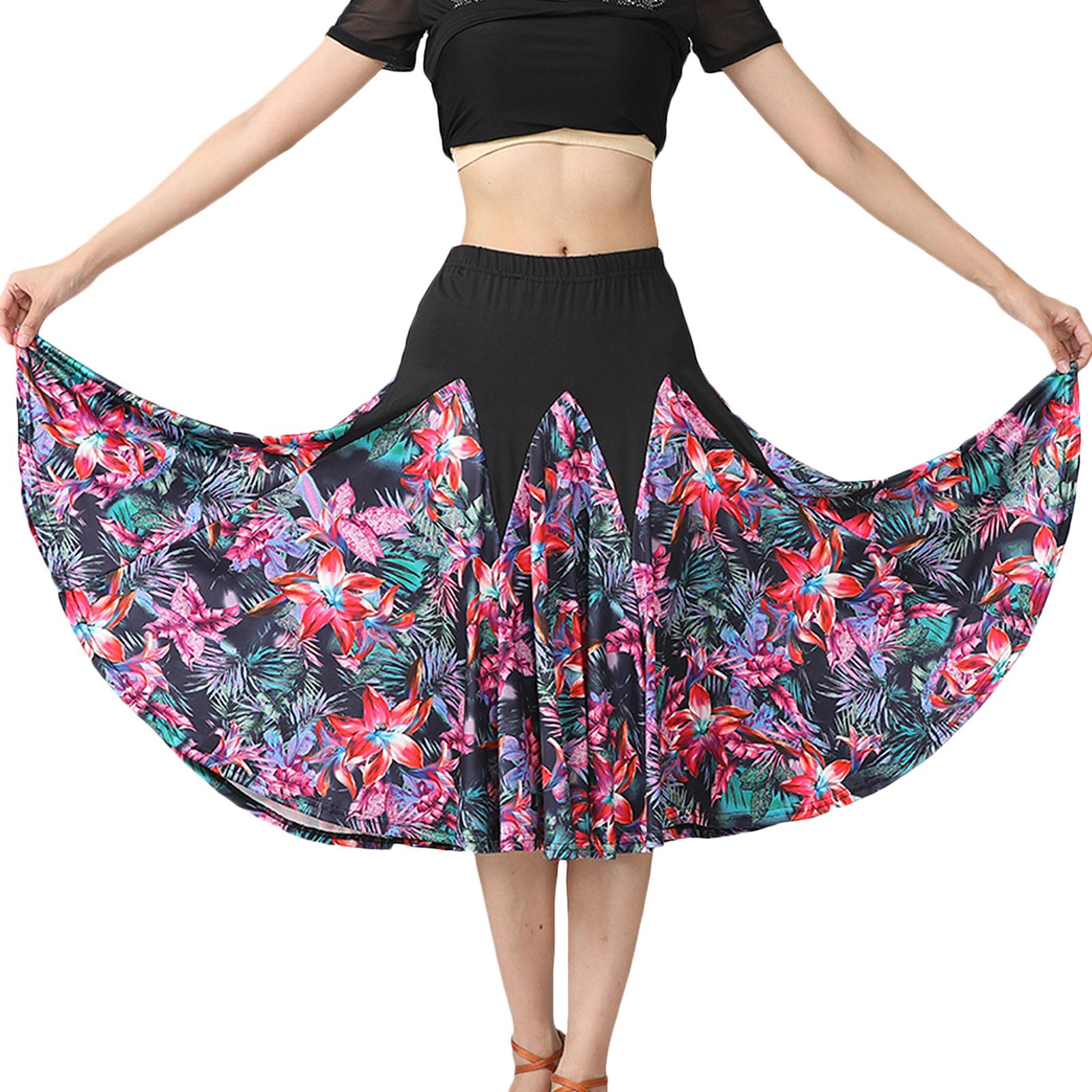 Women Big Swing Latin Ballroom Dance Skirt Waltz Flamenco Skirts Black