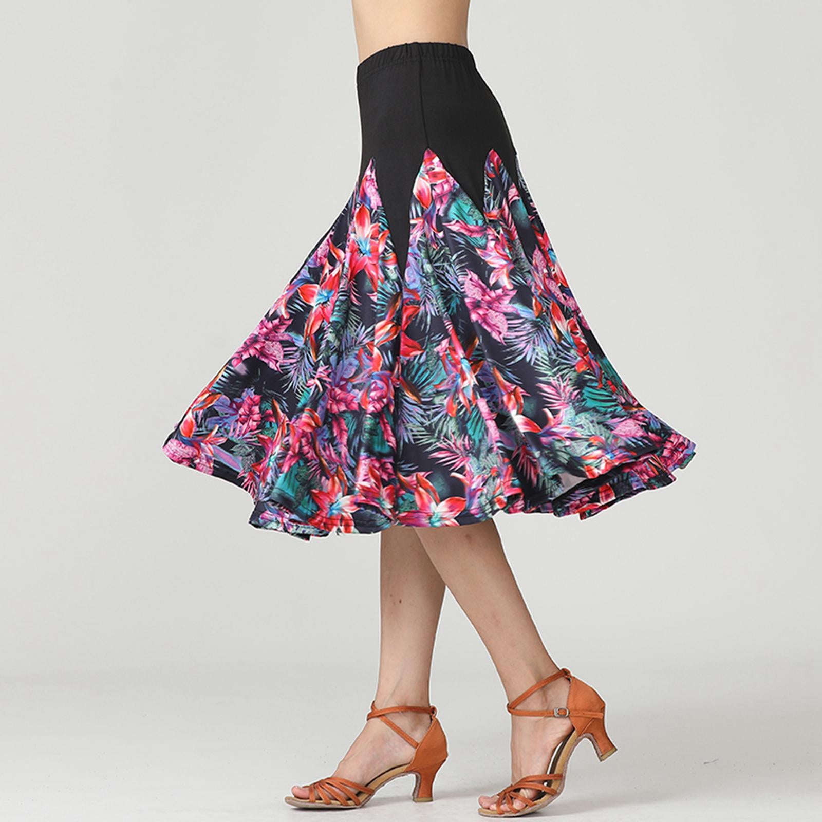 Women Big Swing Latin Ballroom Dance Skirt Waltz Flamenco Skirts Black