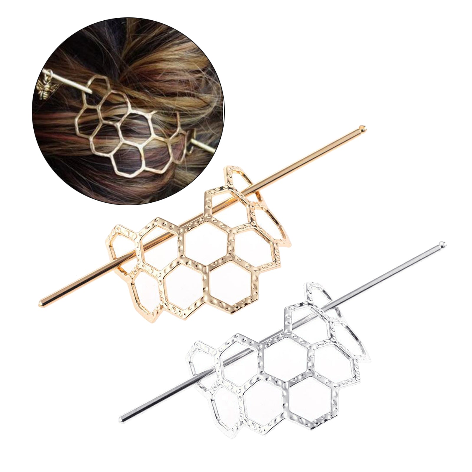 Hair Stick Boho Metal Alloy Geometric Shaped Bun Holder Bun Cage Gold